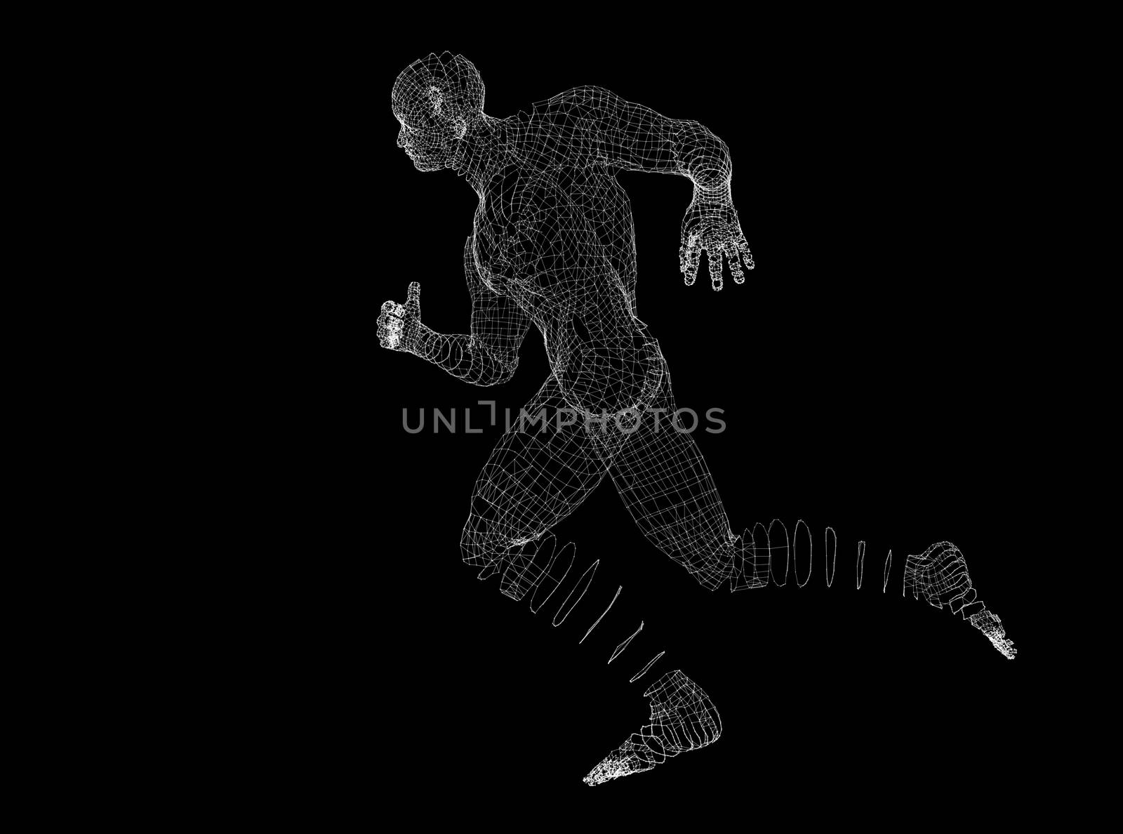 Running Man. Dots and lines. Futuristic Concept. 3d illustration