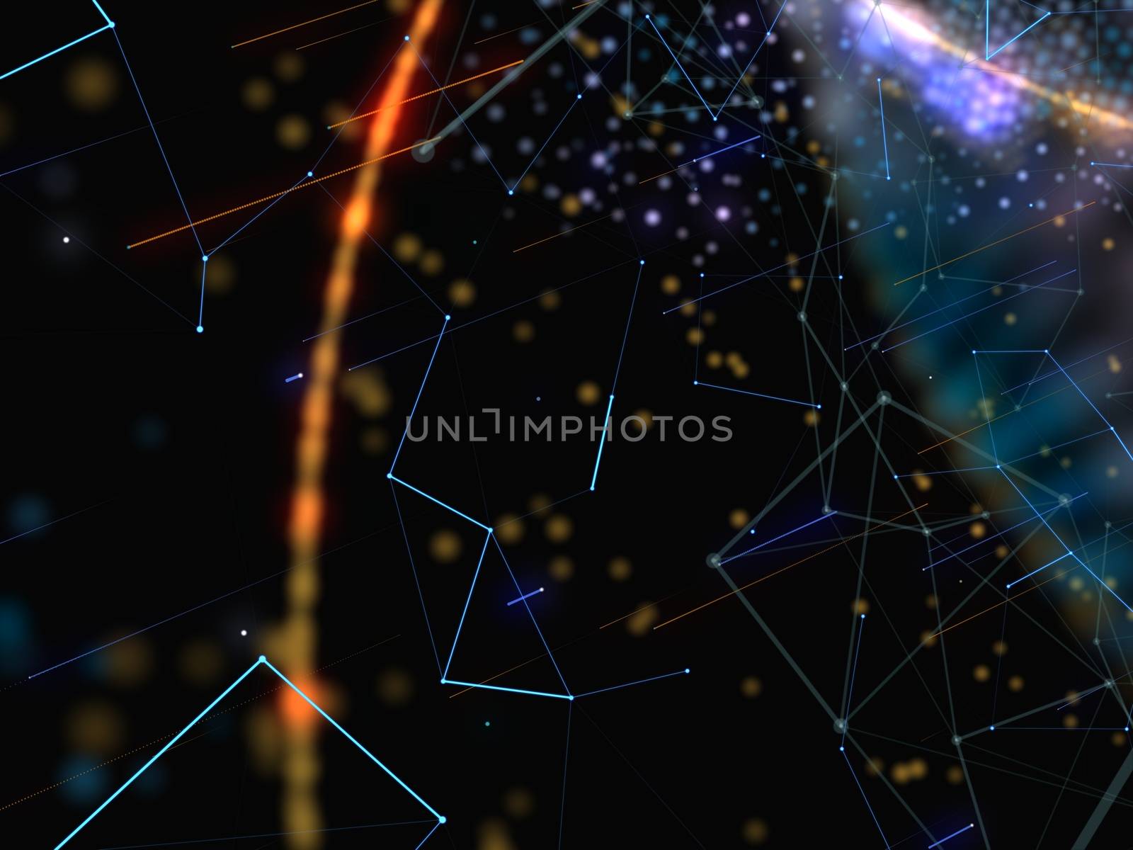 Concept of Network, Internet Communication. Bright Lines And Points Connected To Each Other. 3D Illustration