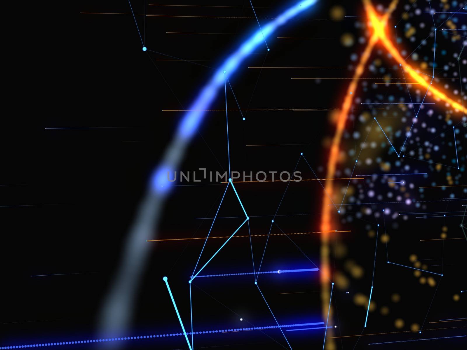 Concept of Network, Internet Communication. Bright Lines And Points Connected To Each Other. 3D Illustration