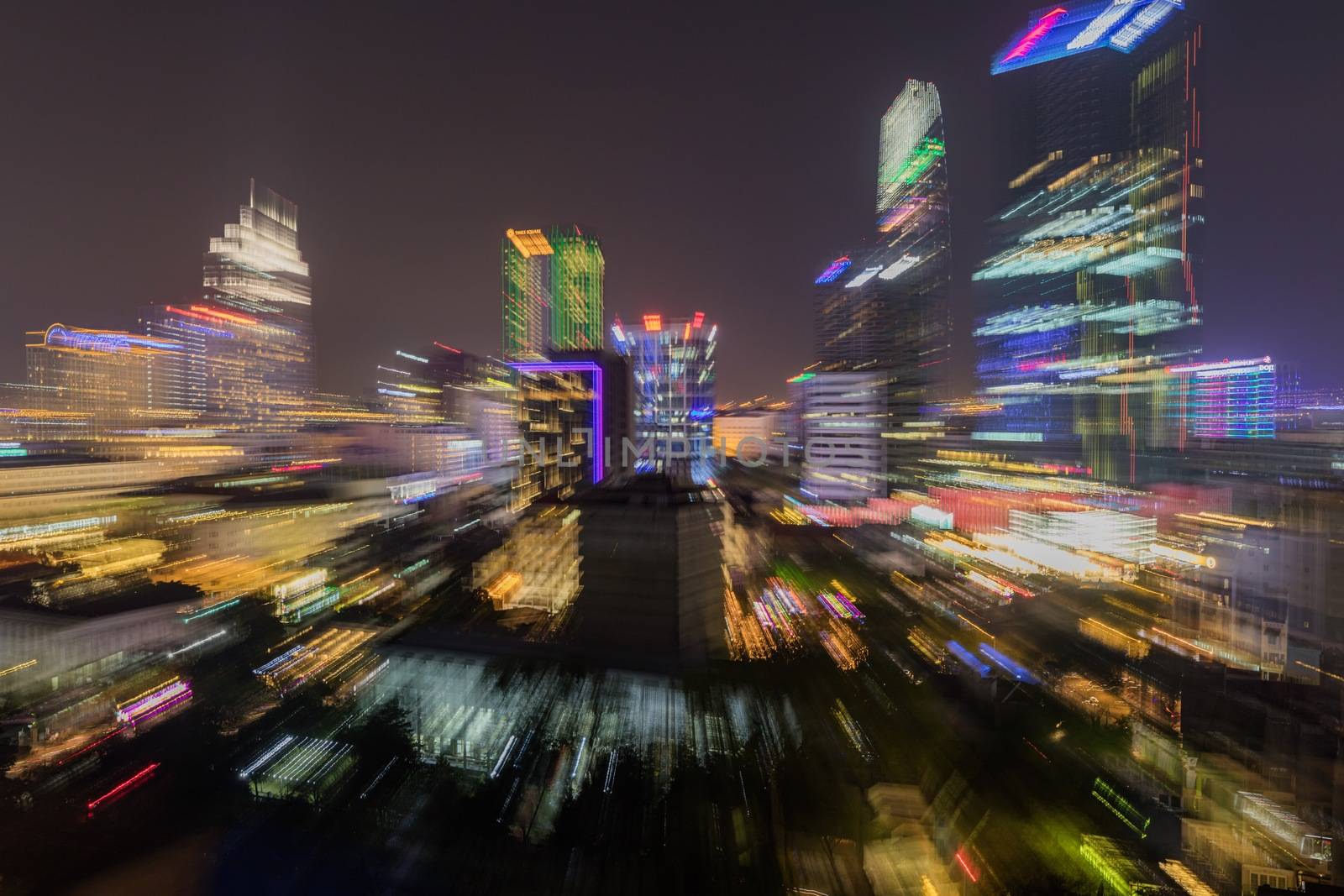 Saigon, Ho Chi Minh, Vietnam, Asia, 29 January 2018- Zooming skyline view of the capital city Ho Chi Minh at night with the colourful city lights ablaze.