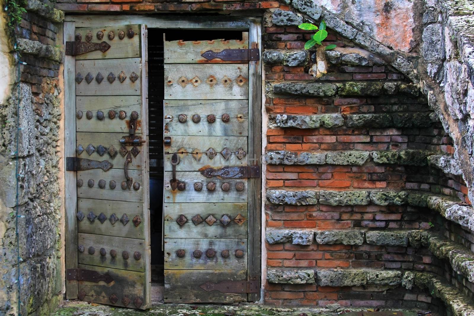 Wooden antique door in Altos de Chavon, La Romana, Dominican Republic