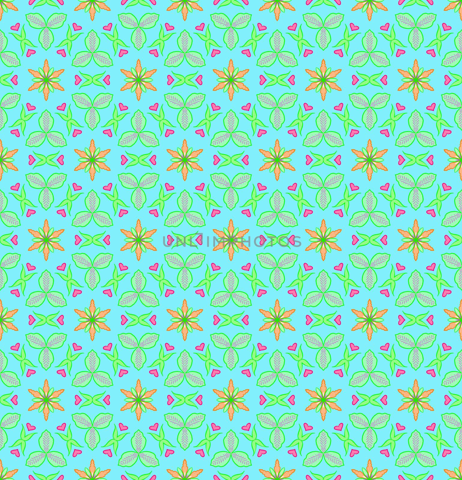 Green and orange flower with pink heart shape is seamless patterns can be used for wallpaper pattern fills and background. Valentine day concept.