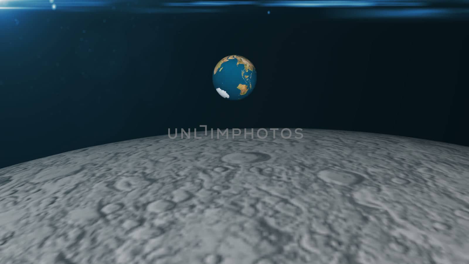 Abstract 3d rendering background with The rotation of the earth and flare. View from the moon. 3d rendering