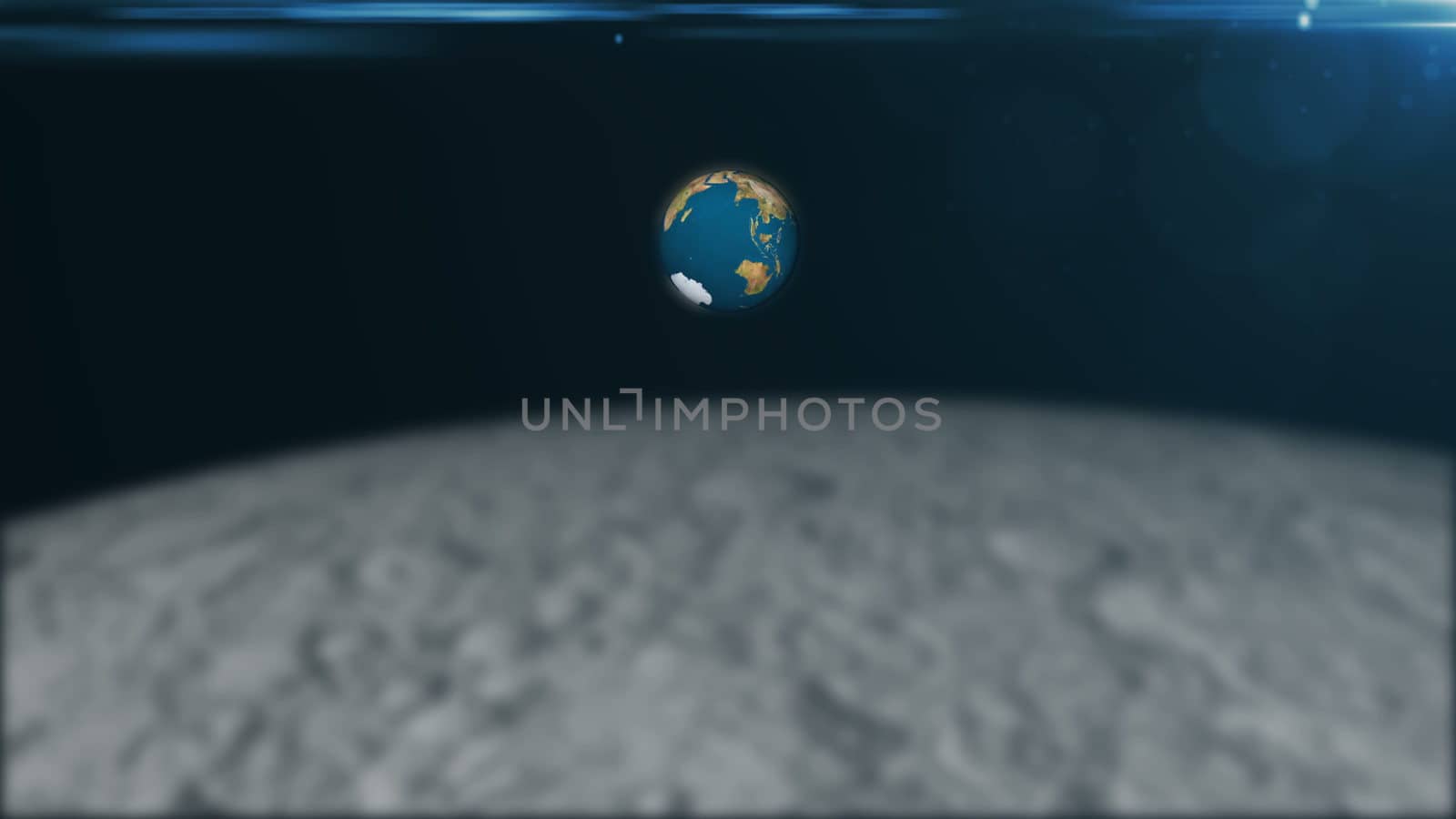 Abstract 3d rendering background with The rotation of the earth and flare. View from the moon. 3d rendering