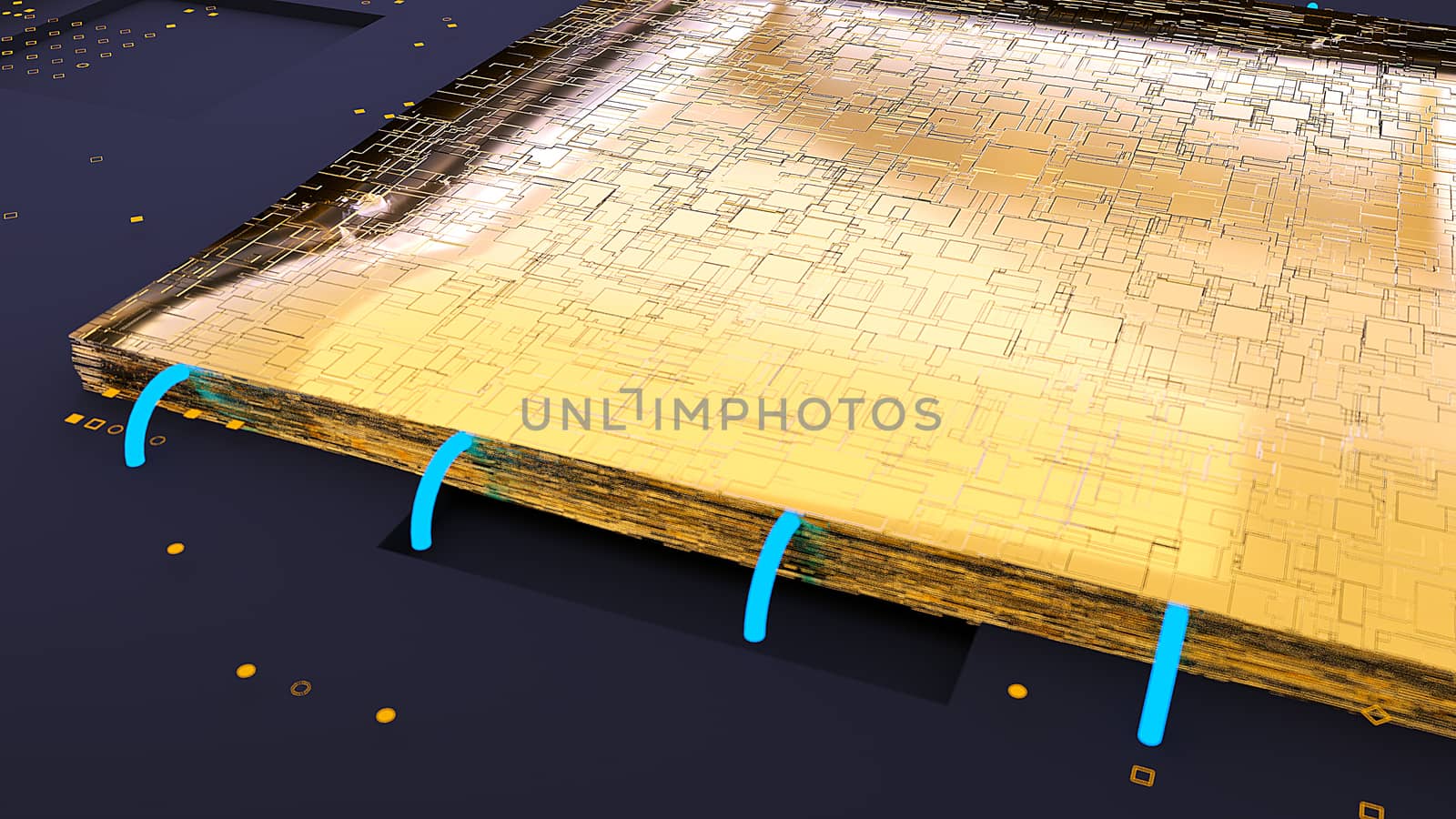 The CPU gold chip. 3d rendering background