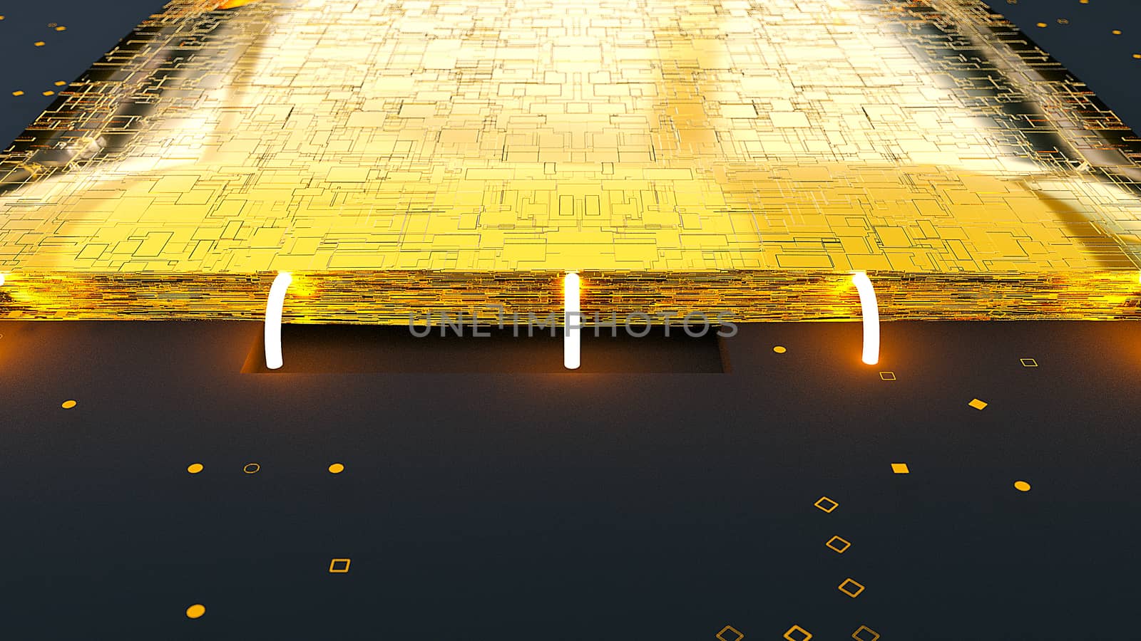 The CPU gold chip. 3d rendering background
