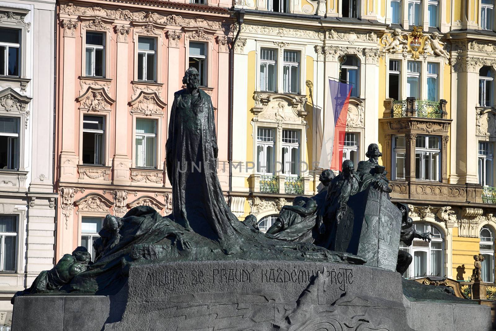 Monument of Jan Hus on the Old town Square (Staromestske namestí) in Prague, Czech Republic