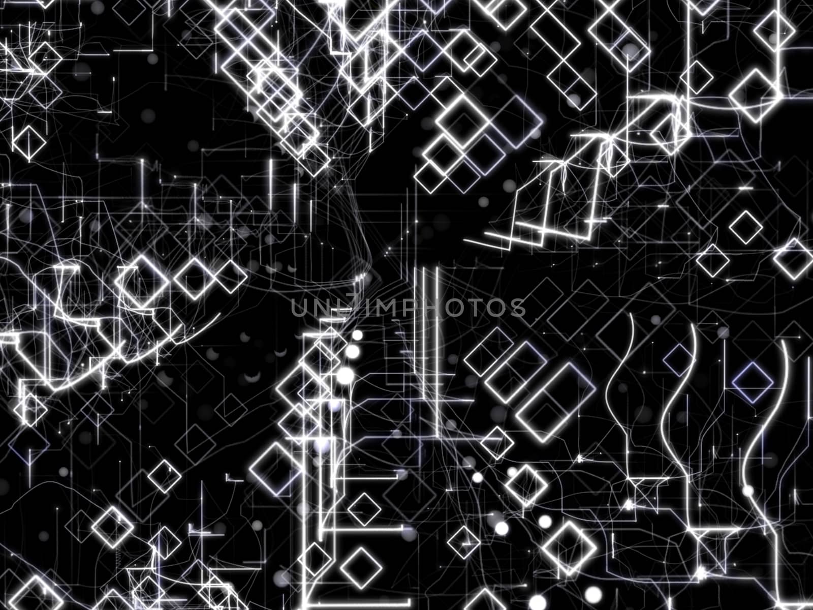 Technology Abstract Background With Lines, Rectangles and Dots. Digital concept. 3D Illustration