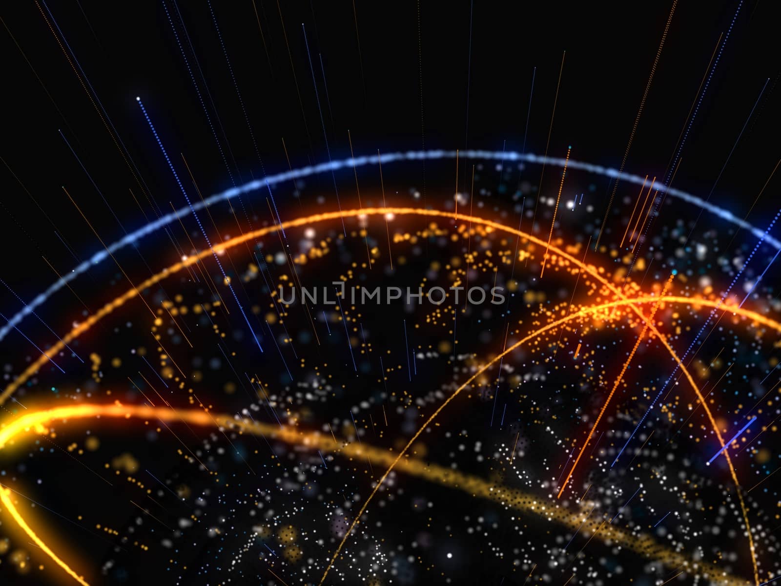 Abstract Connected Bright Dots On Dark Background. Technology Concept. 3D Illustration