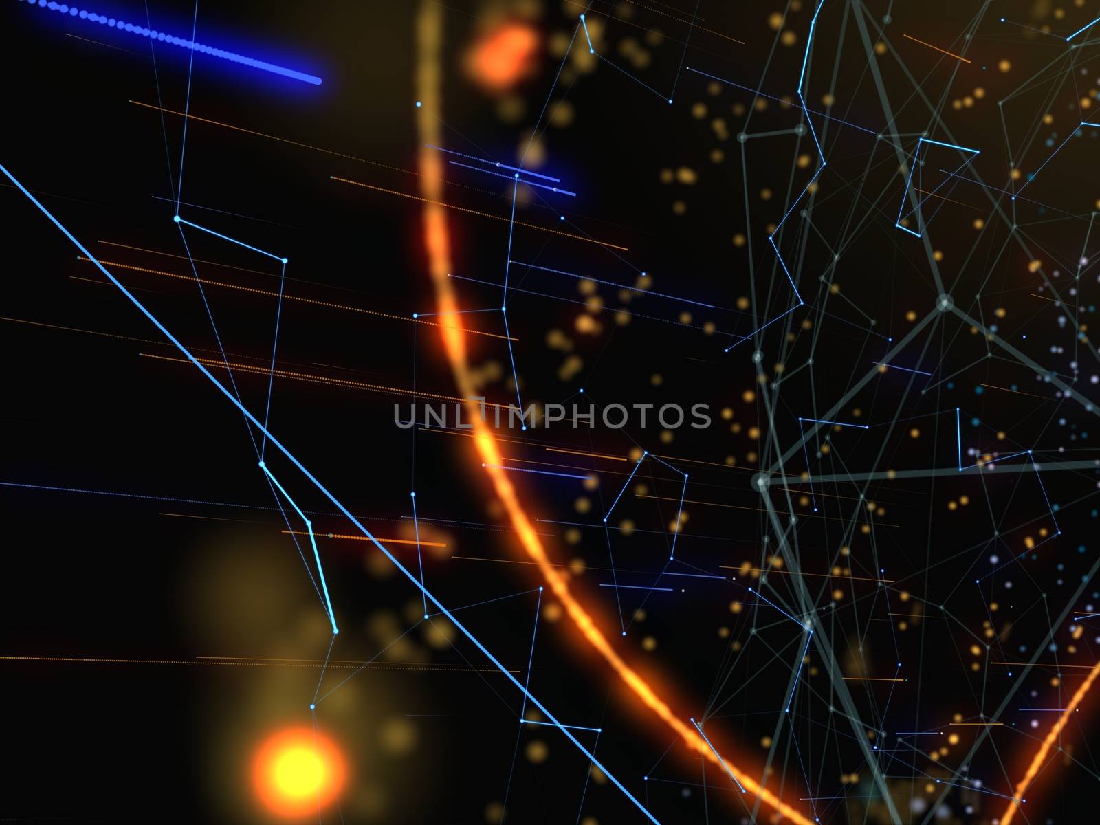 Concept of Network, Internet Communication. Bright Lines And Points Connected To Each Other. 3D Illustration