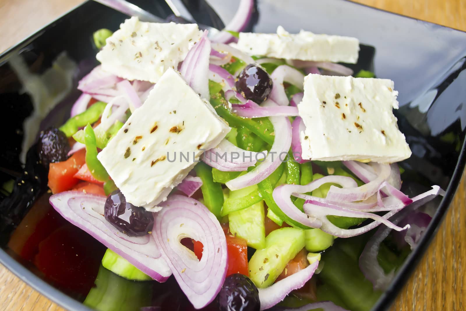 traditional greek mediterranean salad with the greek cheese feta