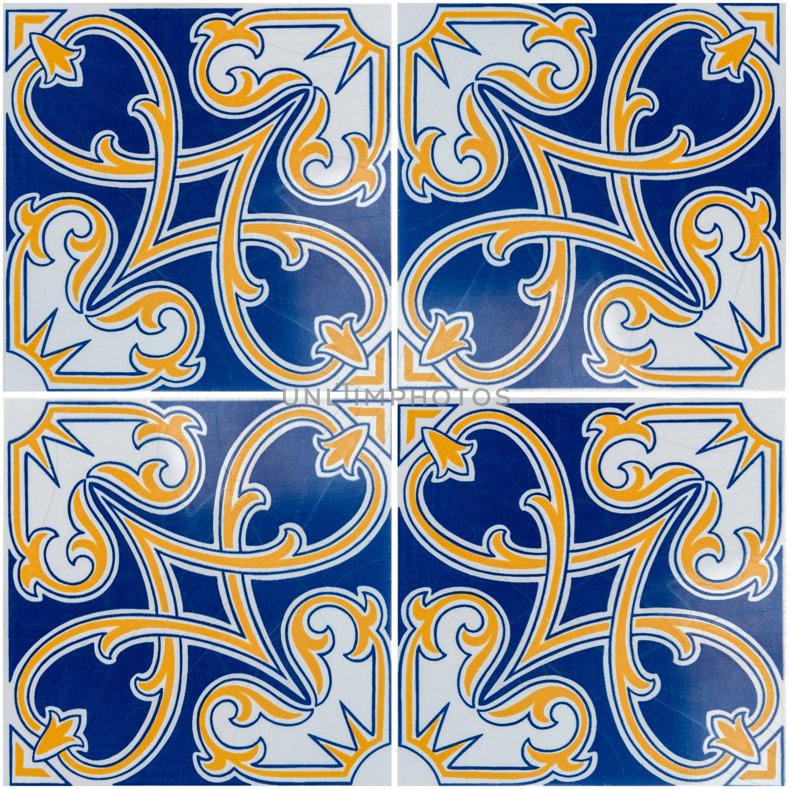 Closeup detail of old Portuguese glazed tiles.