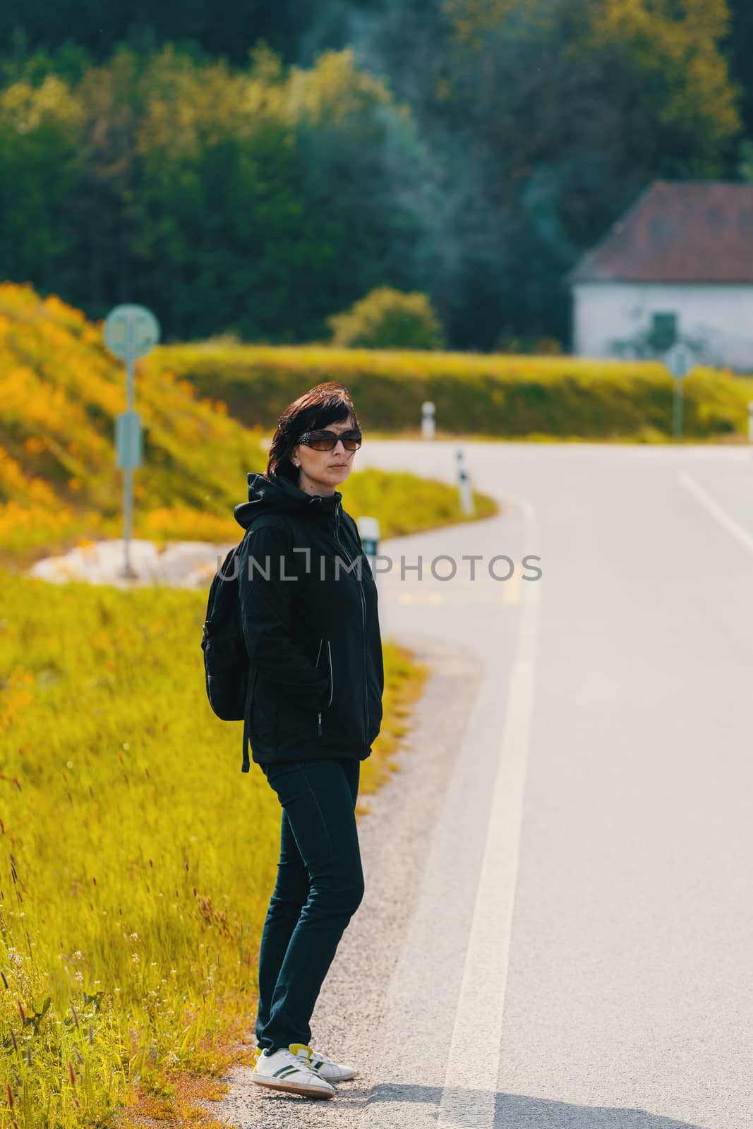 tired Middle age woman on trip by artush