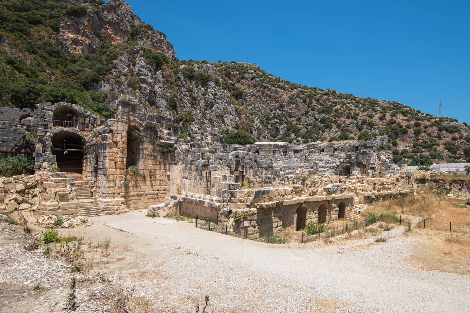 Ancient lycian Myra rock tomb ruins at Turkey Demre