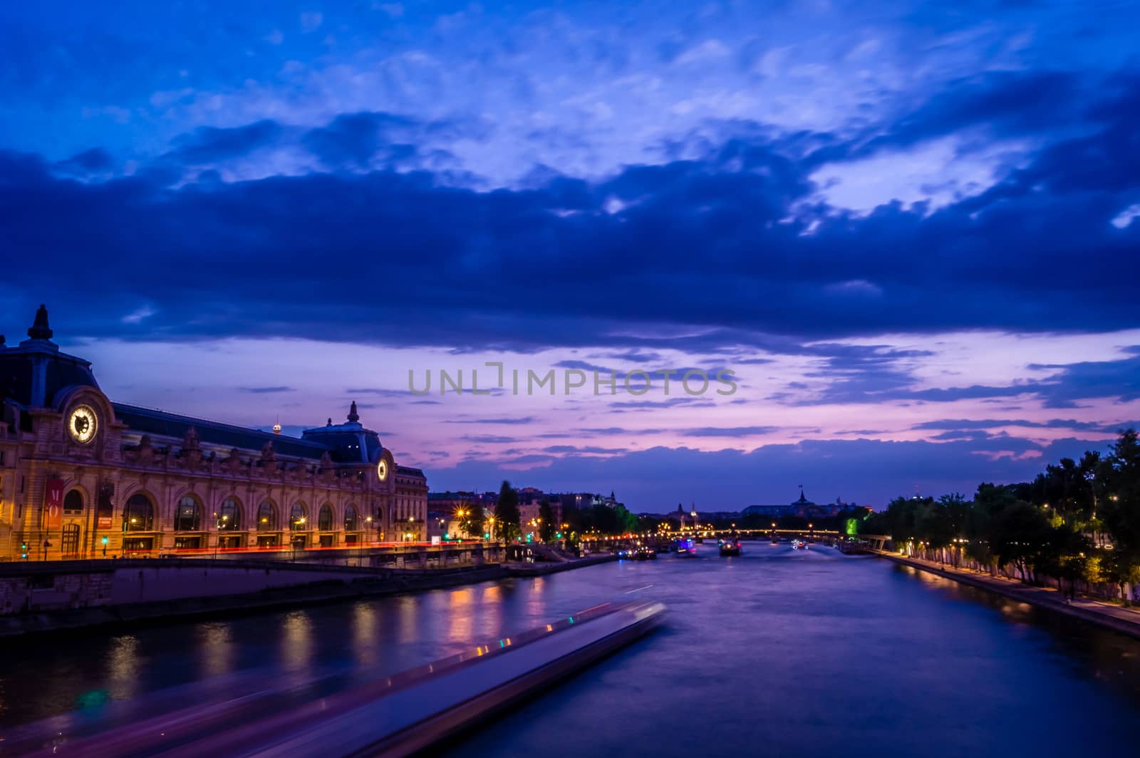 Seine and Orsay Museum in Paris at night