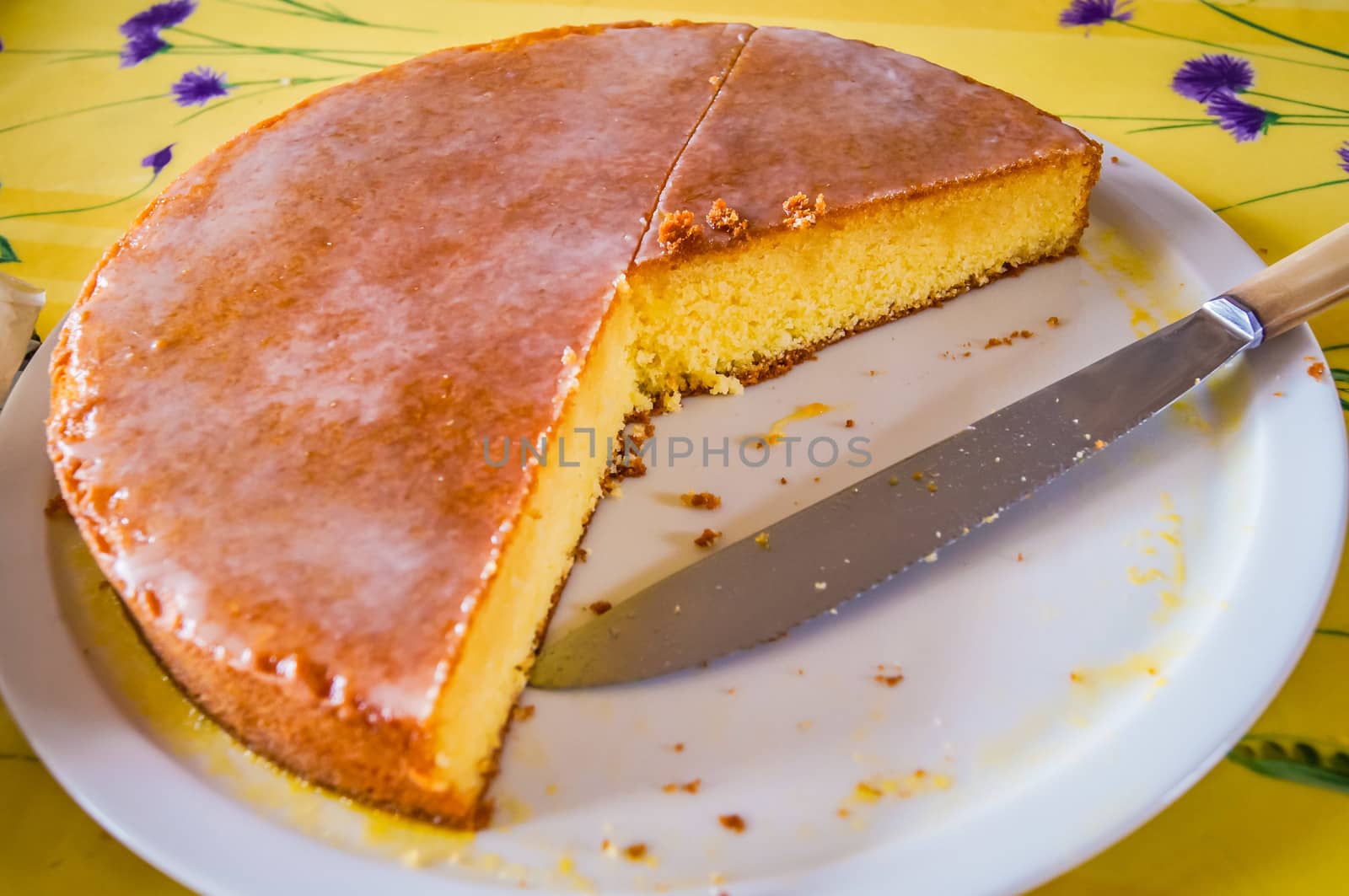 French orange cake with icy sugar on the top