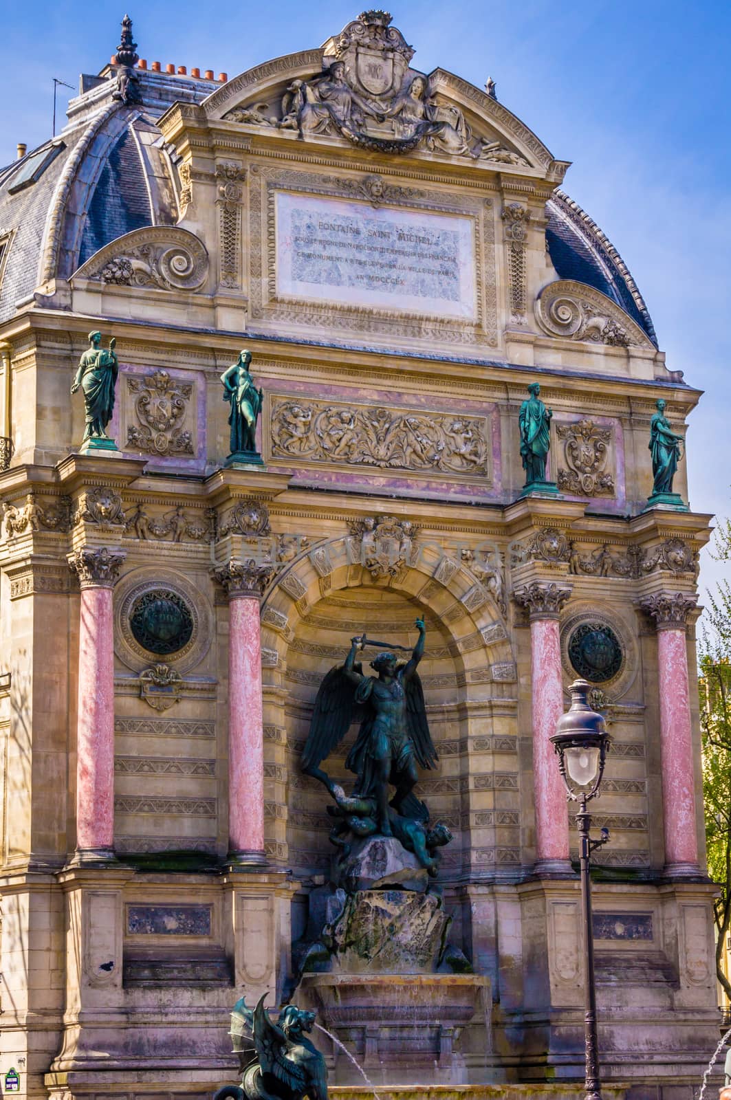 Saint Michel fountain in Paris in the Saint Germain district