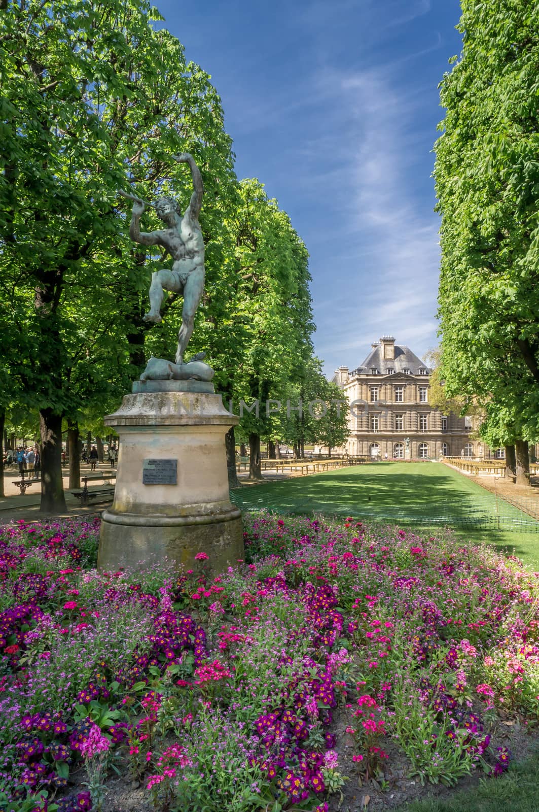 Senat building and statue in Paris in spring