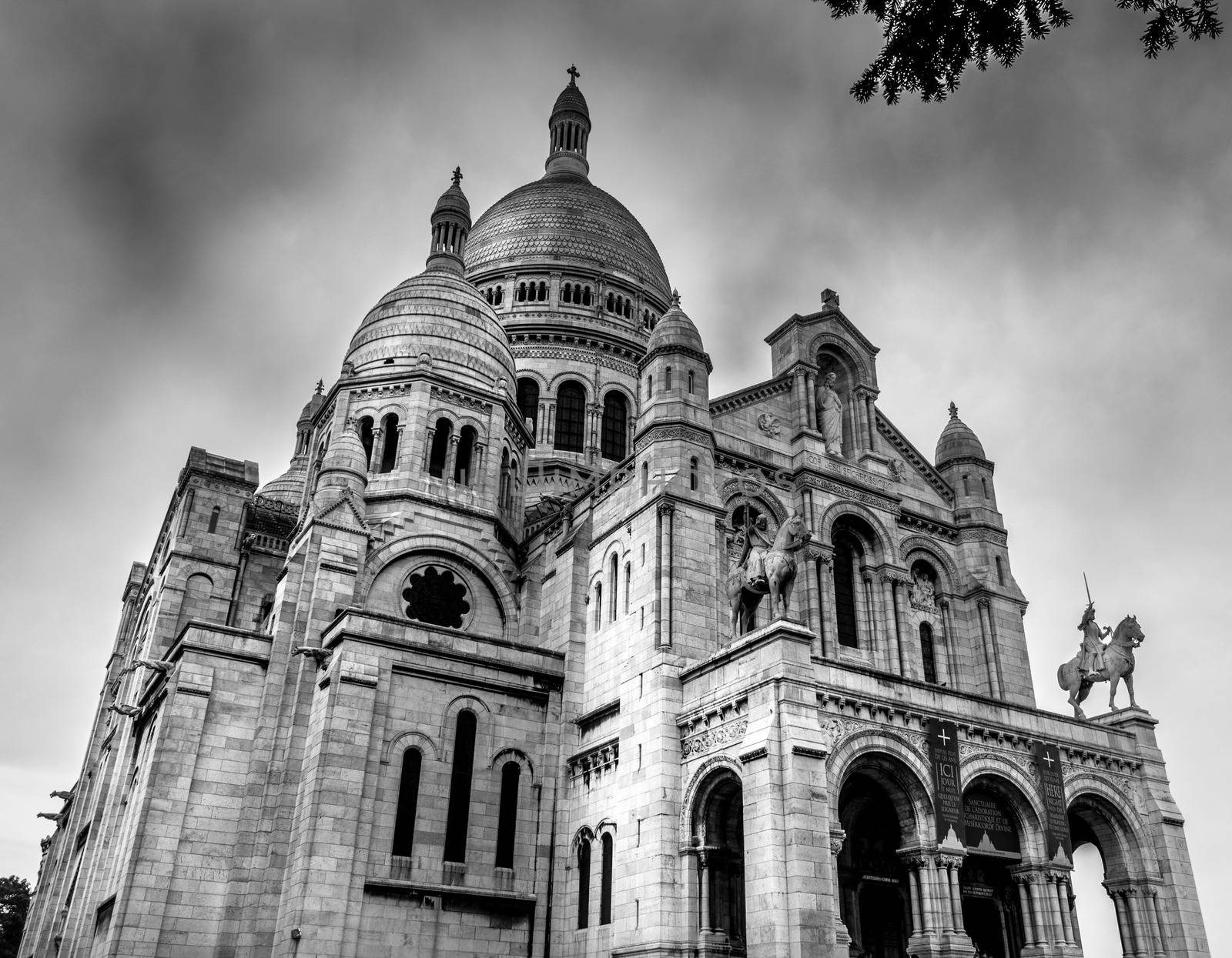 Black and white Sacre coeur in Montmartre in Paris