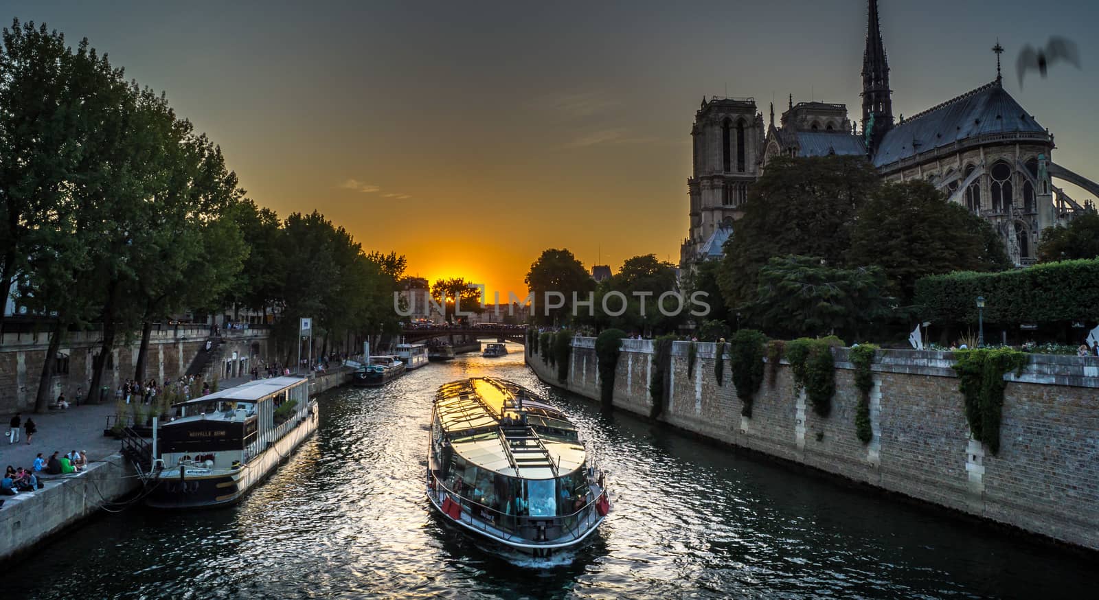 Peniche boat in Paris at sunset by bignoub