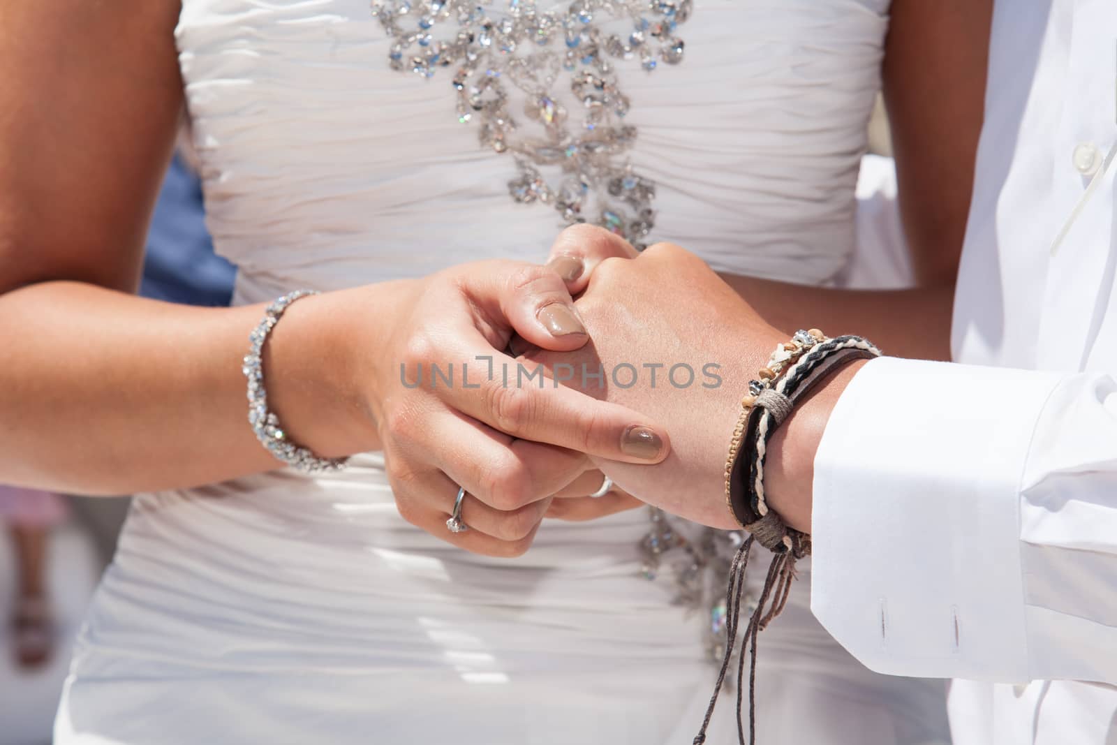 hands of wedding couple changing rings