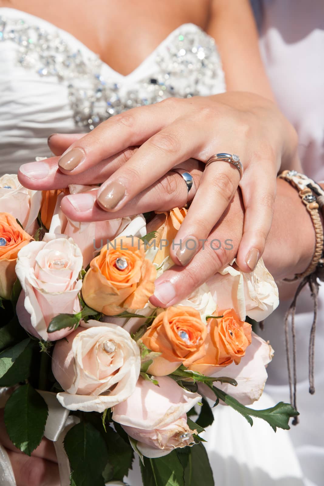 hands of couple with wedding rings by smoxx