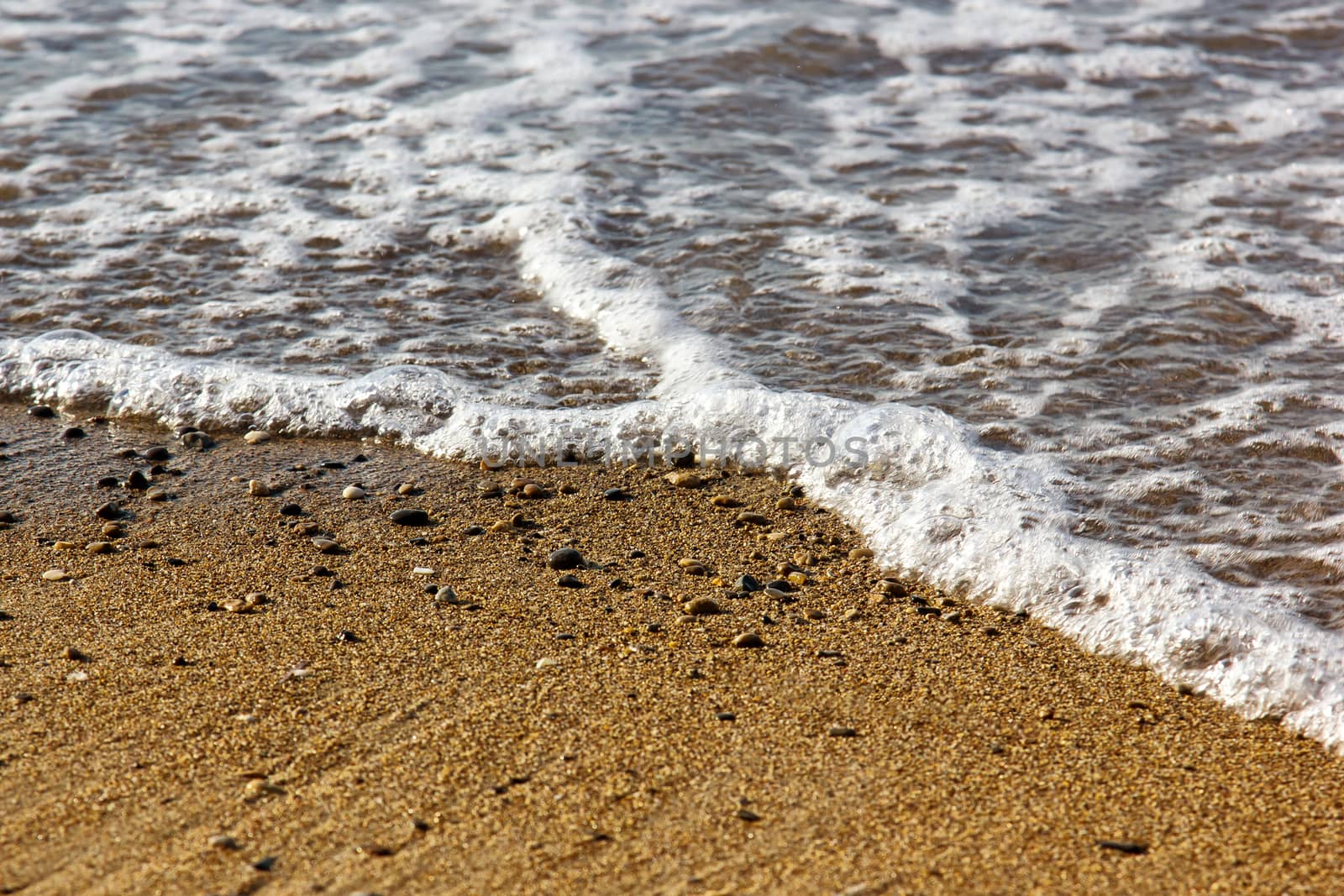 close up of a wave coming over the beach selective focus