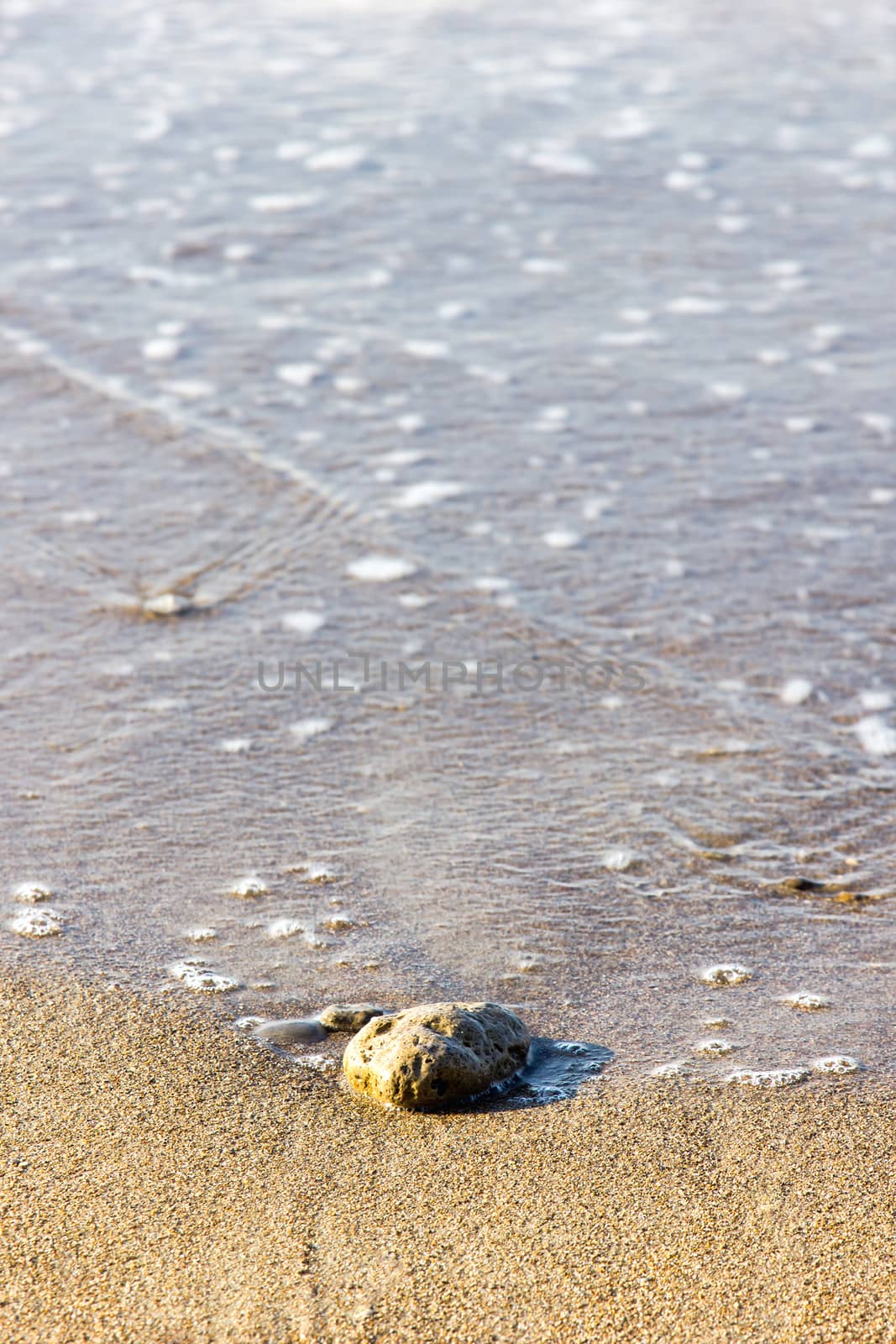 close up of a wave coming over the beach selective focus