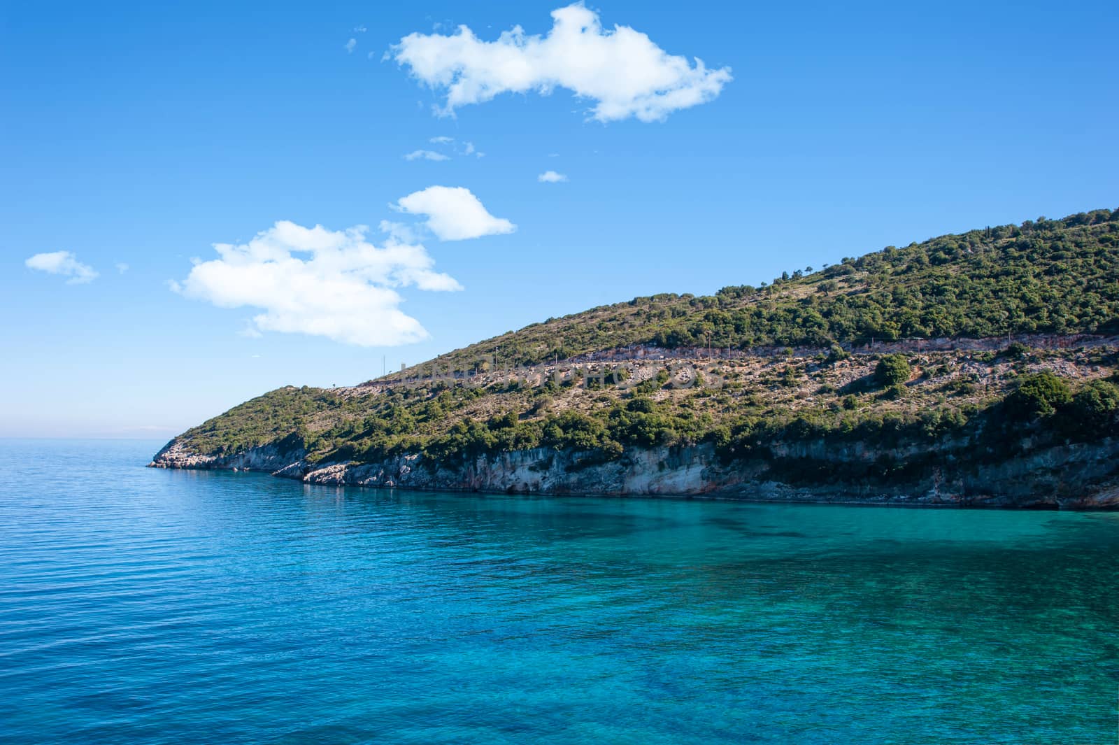 beautiful coast with blue water in a greek island