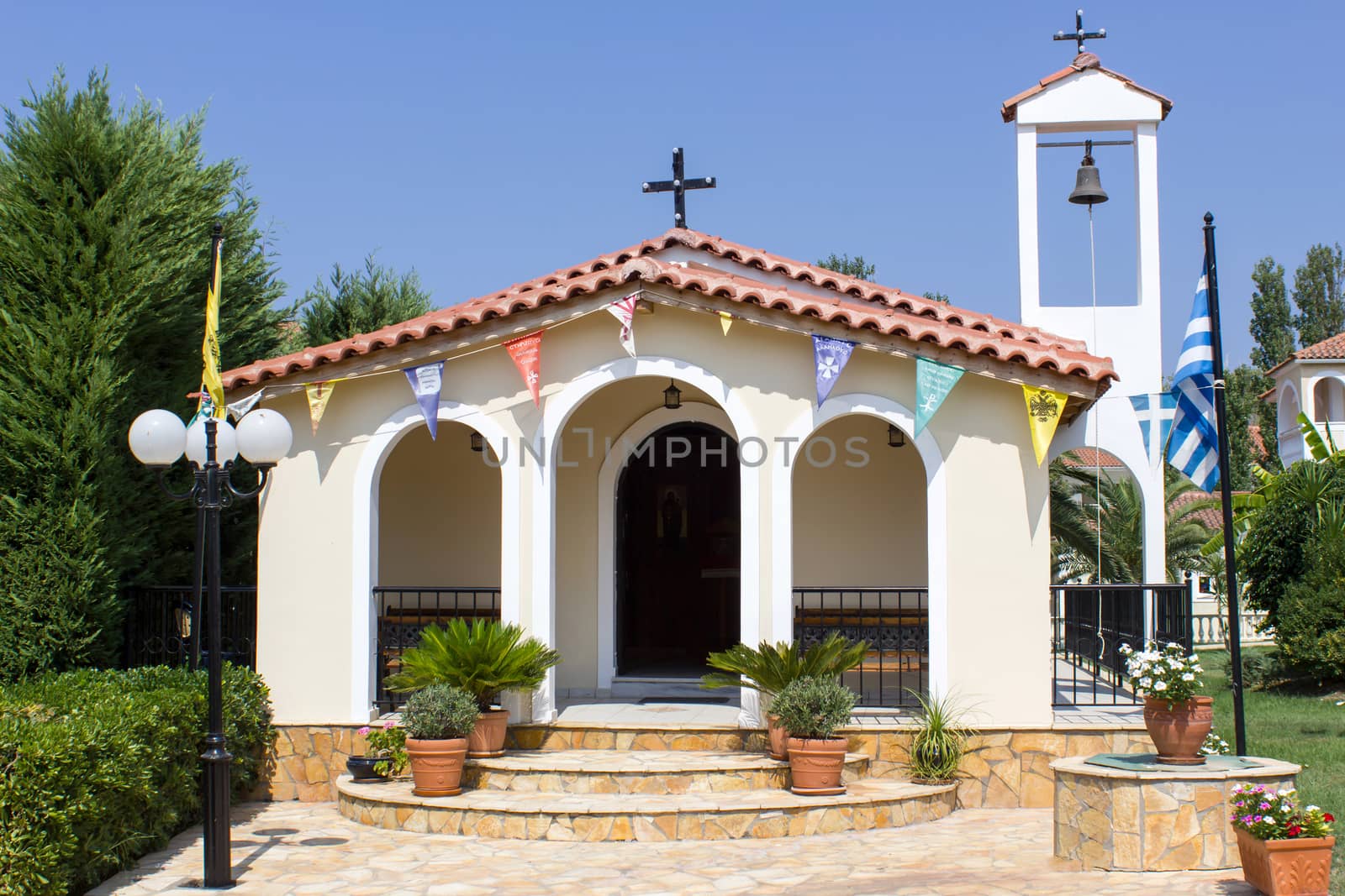 small orthodox chapel in a beautiful garden