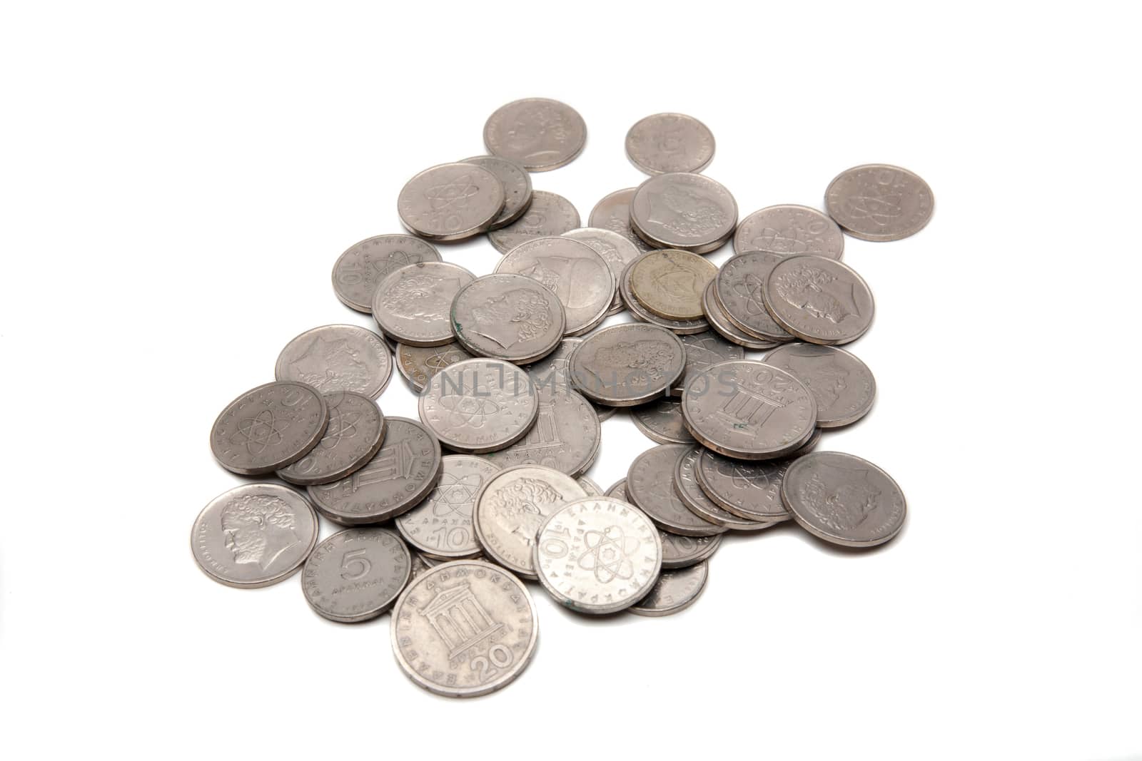 greek drachma coins isolated on a white background