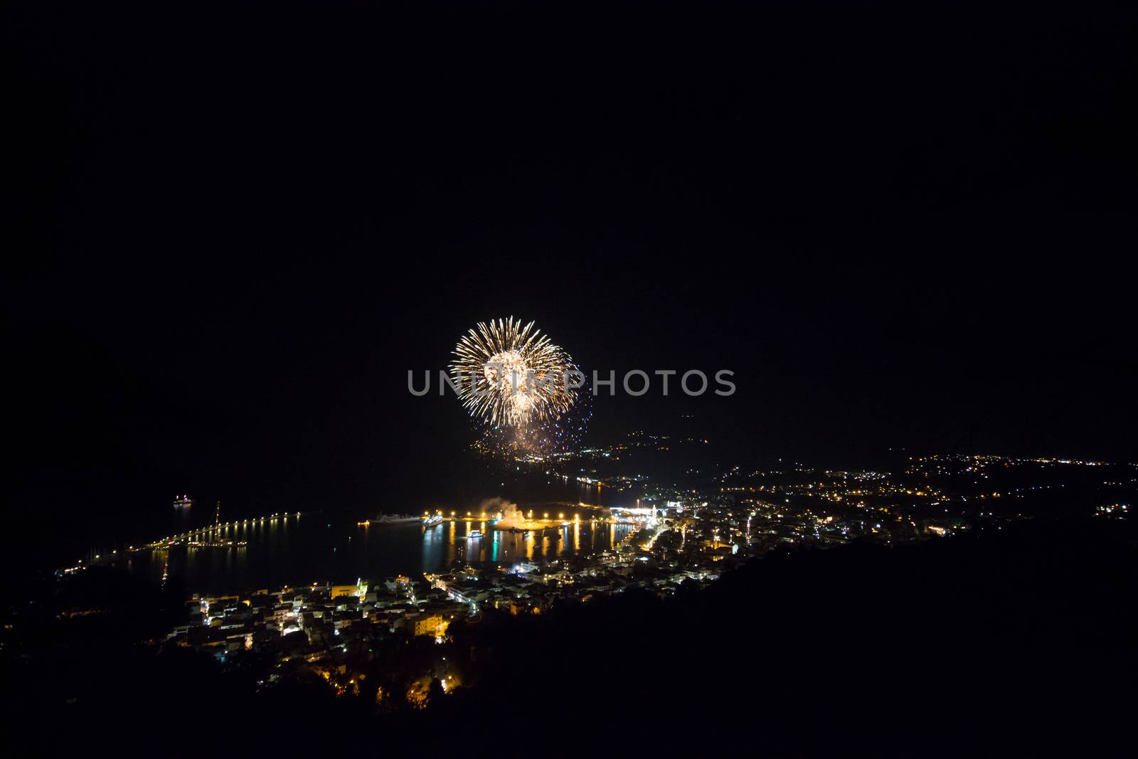 big beautiful fireworks in a religious celebration of a greek island 