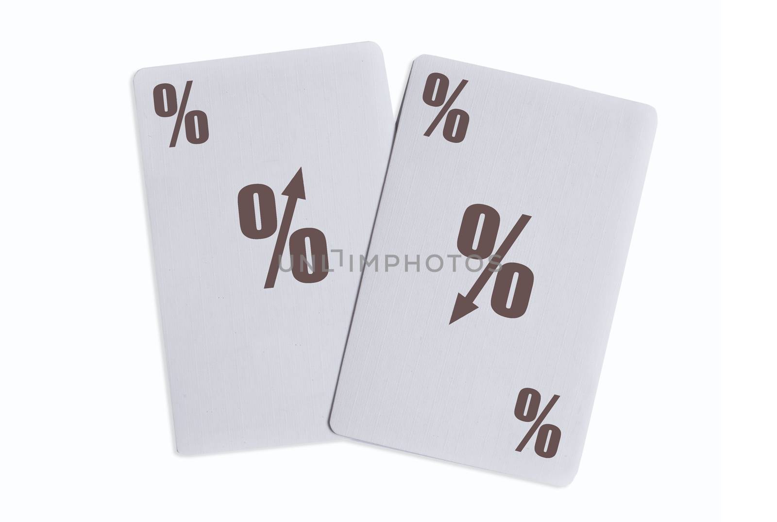 Playing cards with up and down interest rate signs