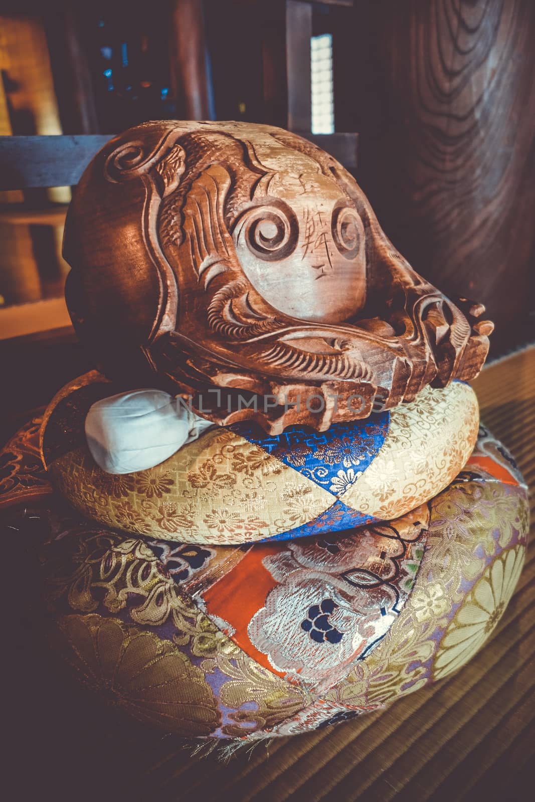 Wooden statuette deail in Chion-In Temple, Kyoto, Japan