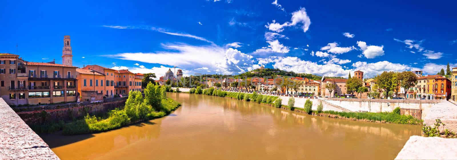 Verona cityscape from Adige river bridge panoramic view by xbrchx