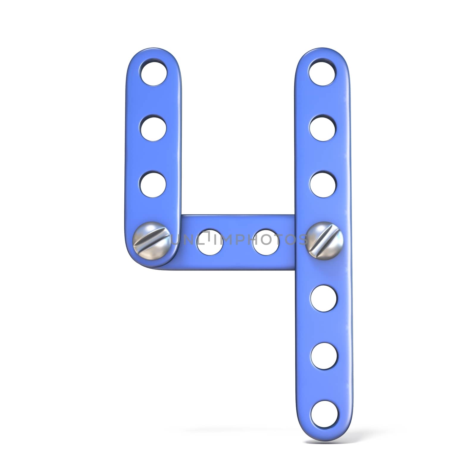 Blue metal constructor toy Number 4 FOUR 3D render illustration isolated on white background