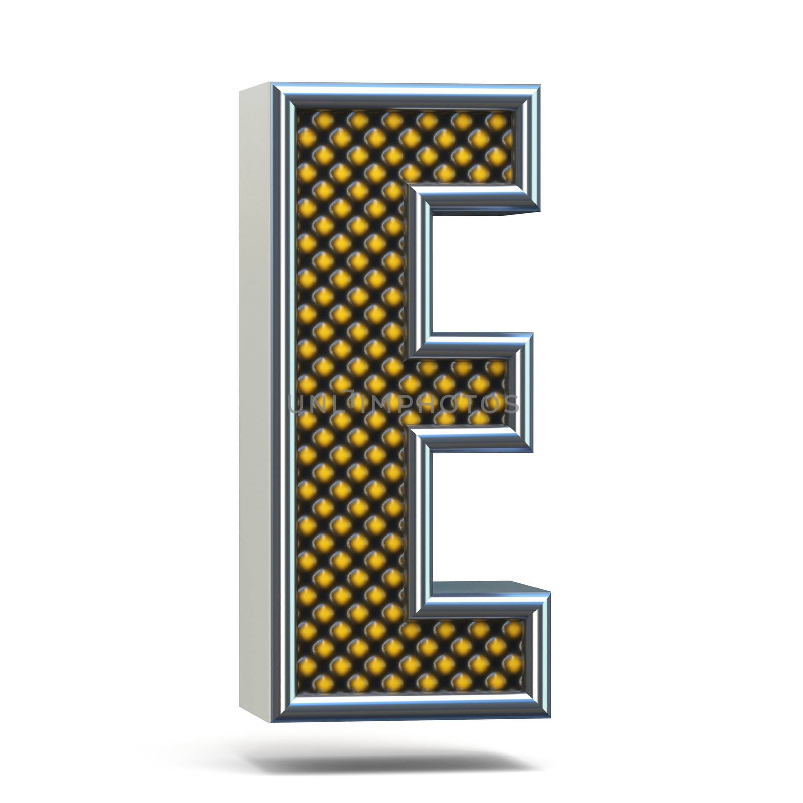 Chrome metal orange dotted font Letter E 3D by djmilic