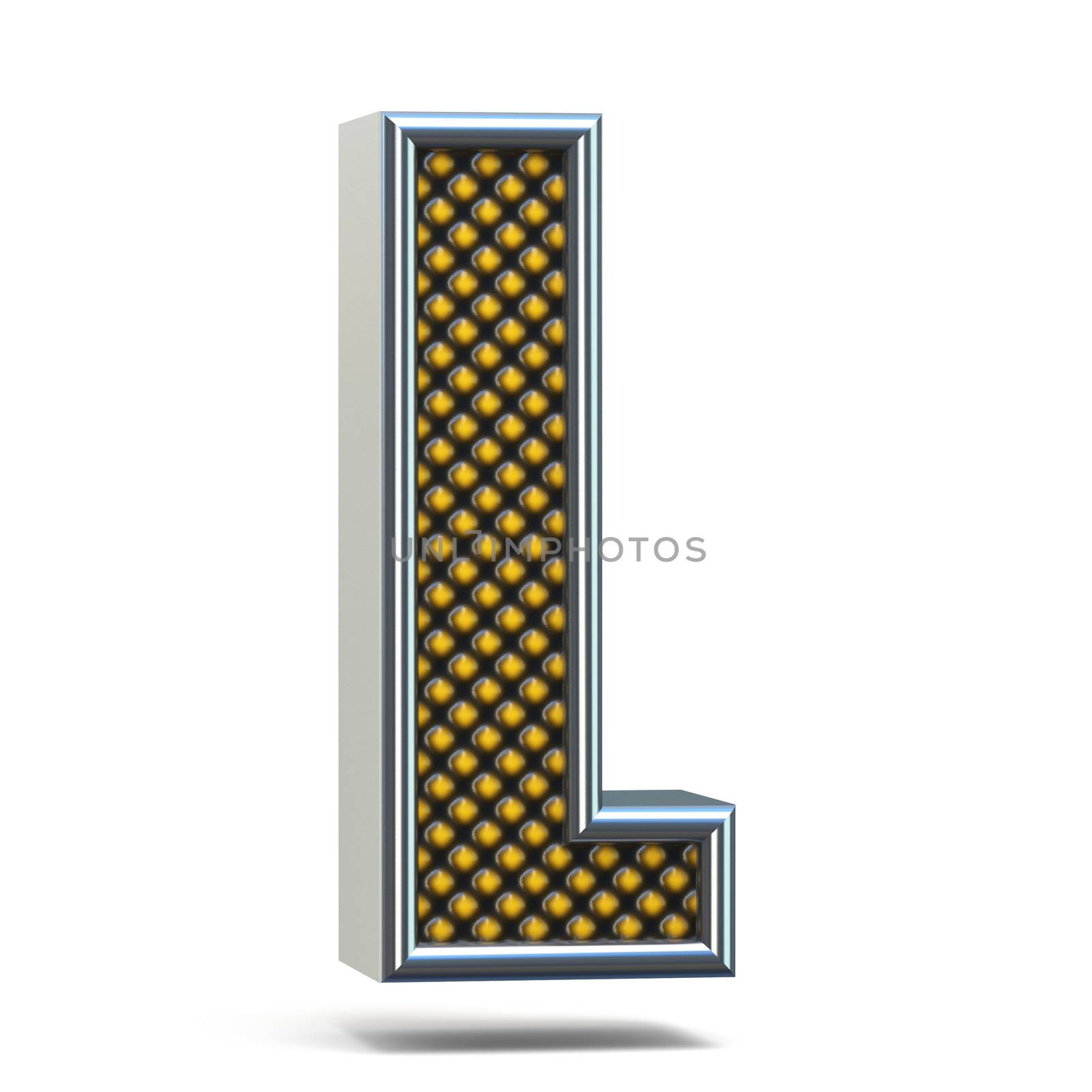 Chrome metal orange dotted font Letter L 3D render illustration isolated on white background