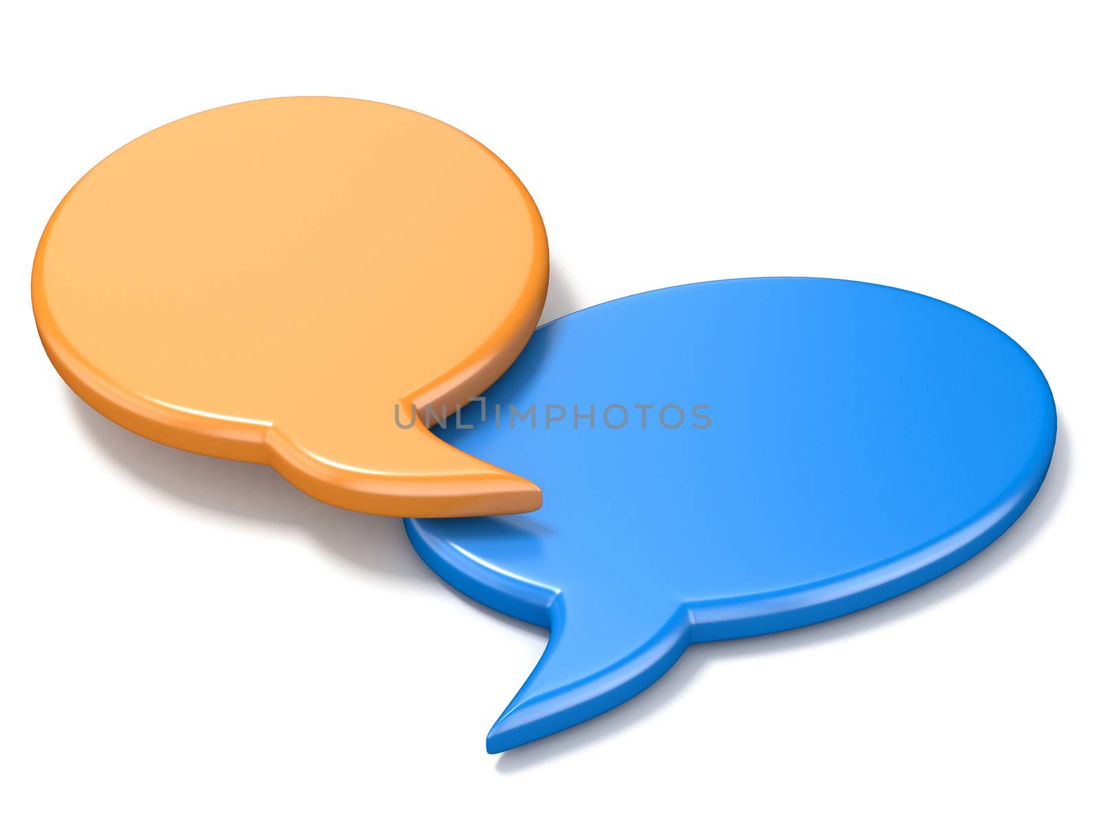 Orange and blue ellipse blank speech bubbles 3D illustration isolated on white background