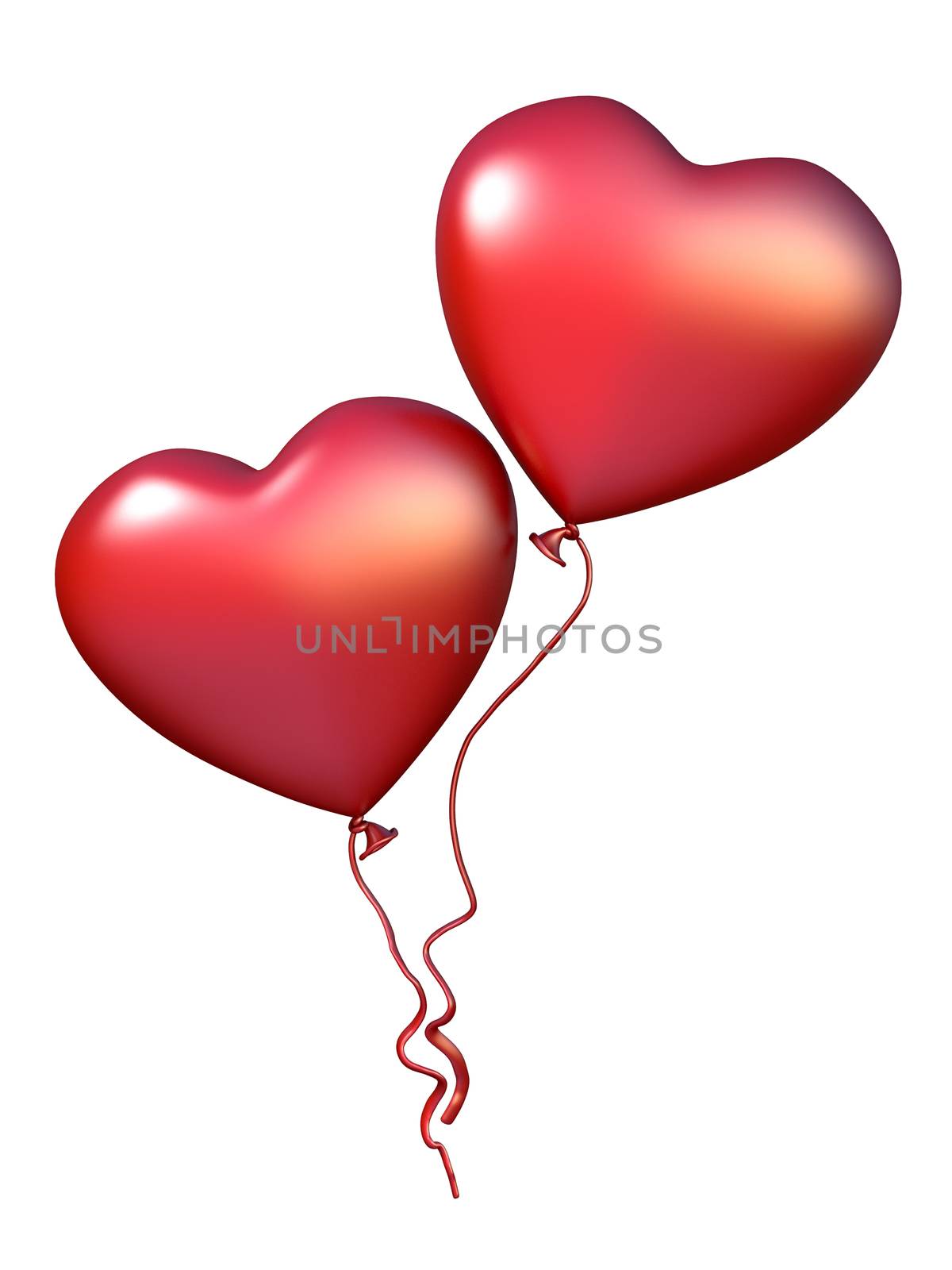 Two red heart shaped balloons 3D by djmilic