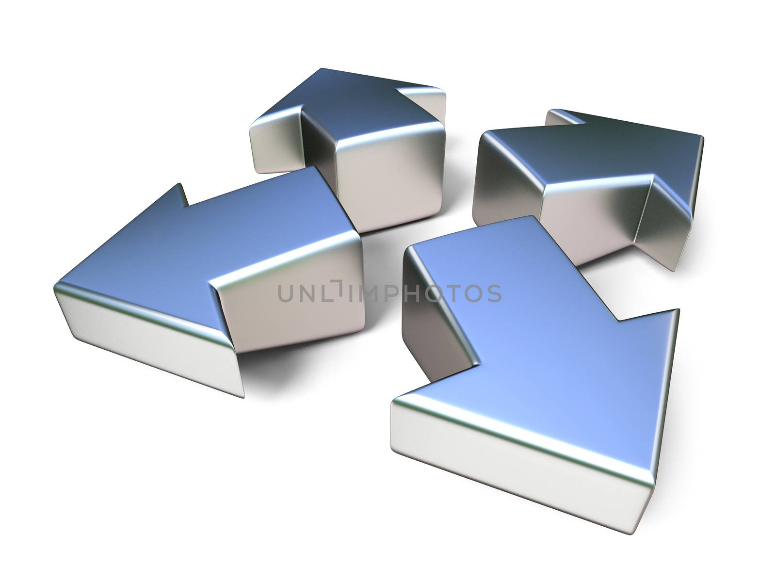 Metal arrows expanding 3D render illustration isolated on white background