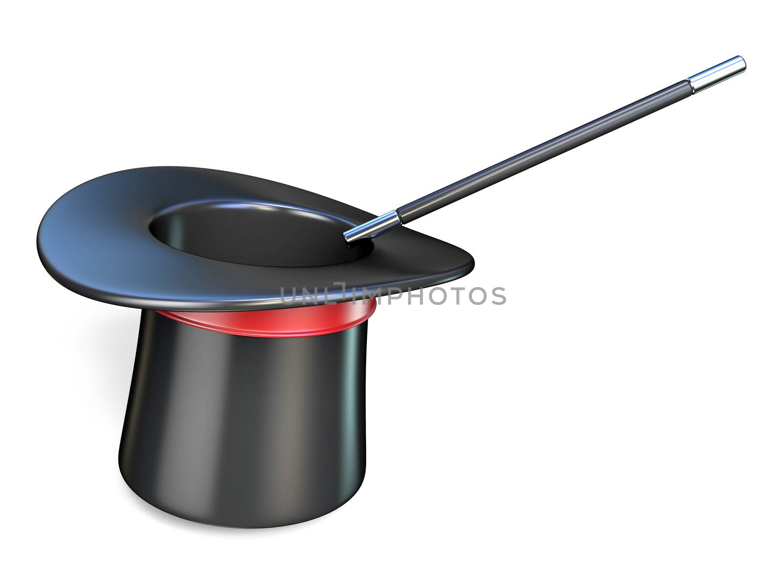 Magic wand and hat 3D render illustration isolated on white background