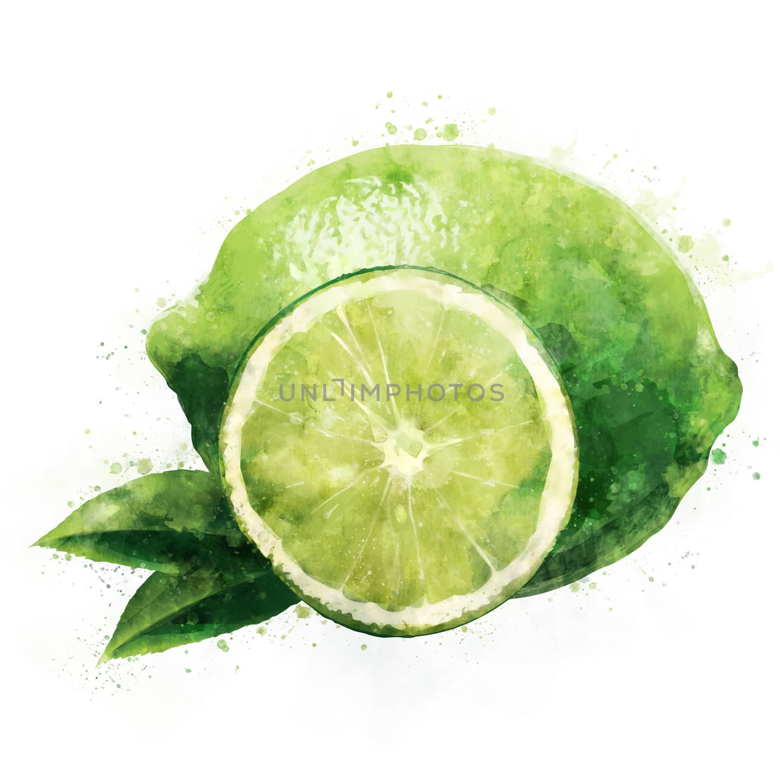 Lime on white background. Watercolor illustration by ConceptCafe
