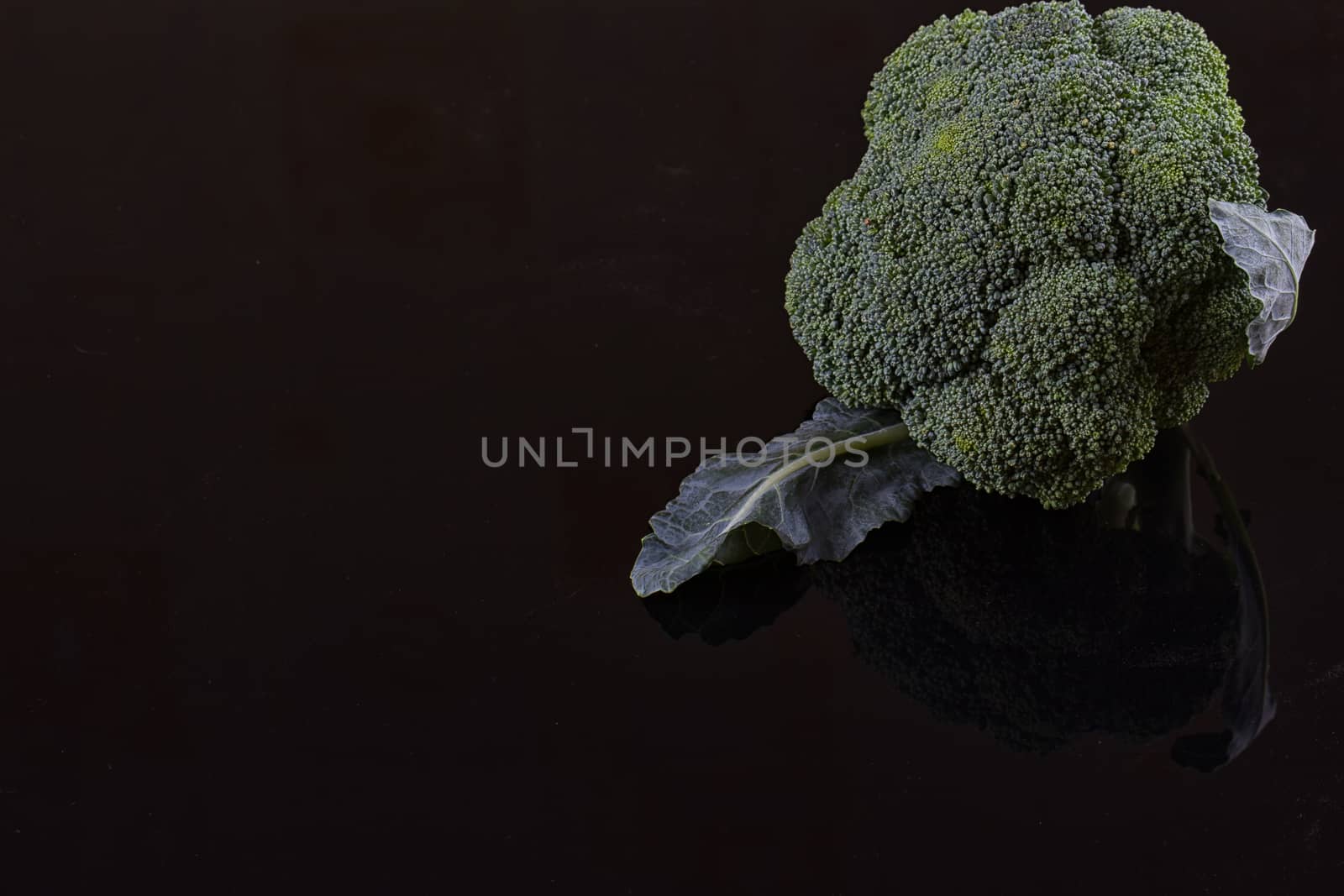 Fresh broccoli on dark wooden table background