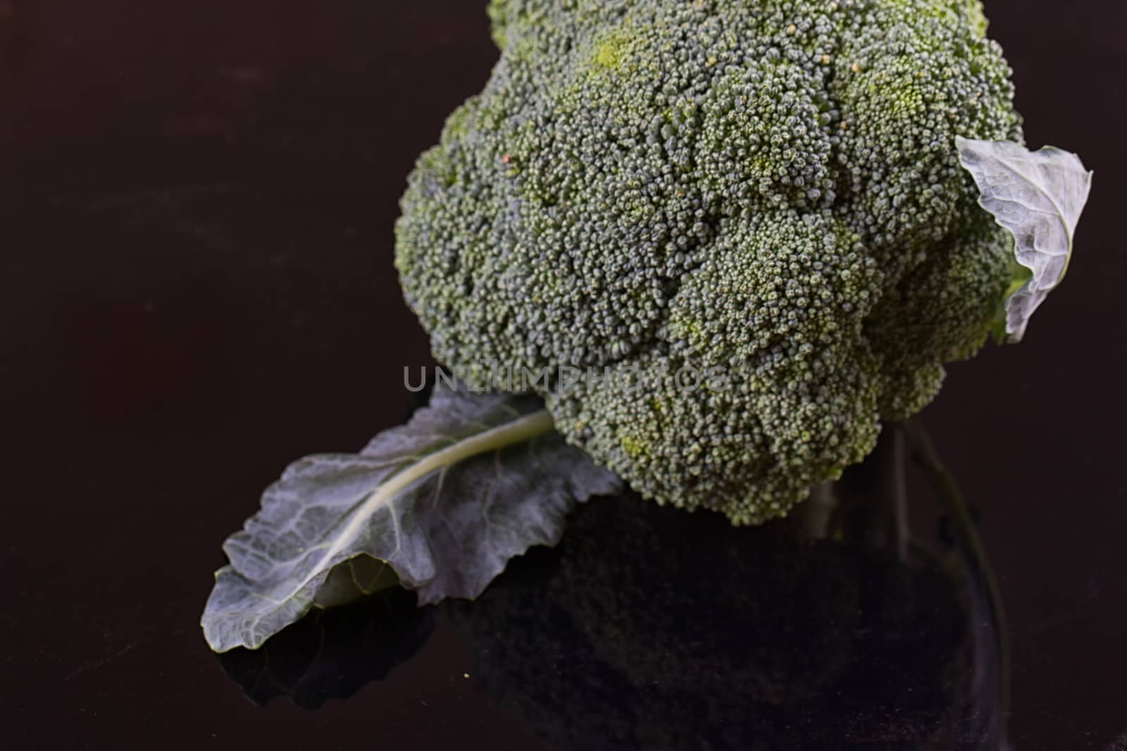 Fresh broccoli on dark wooden table background