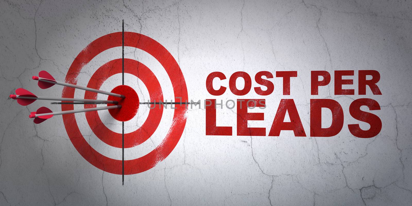 Finance concept: target and Cost Per Leads on wall background by maxkabakov