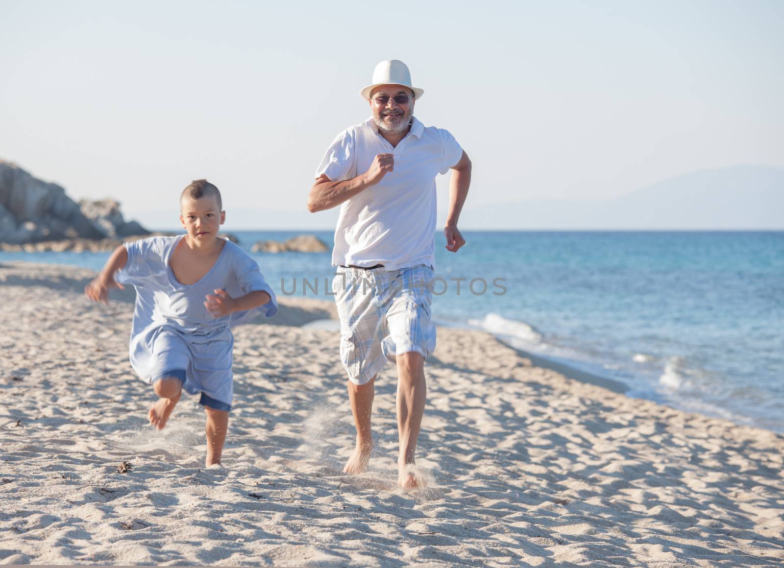 Competition Beach Sea Grandfather Generations Grandson Running by vilevi