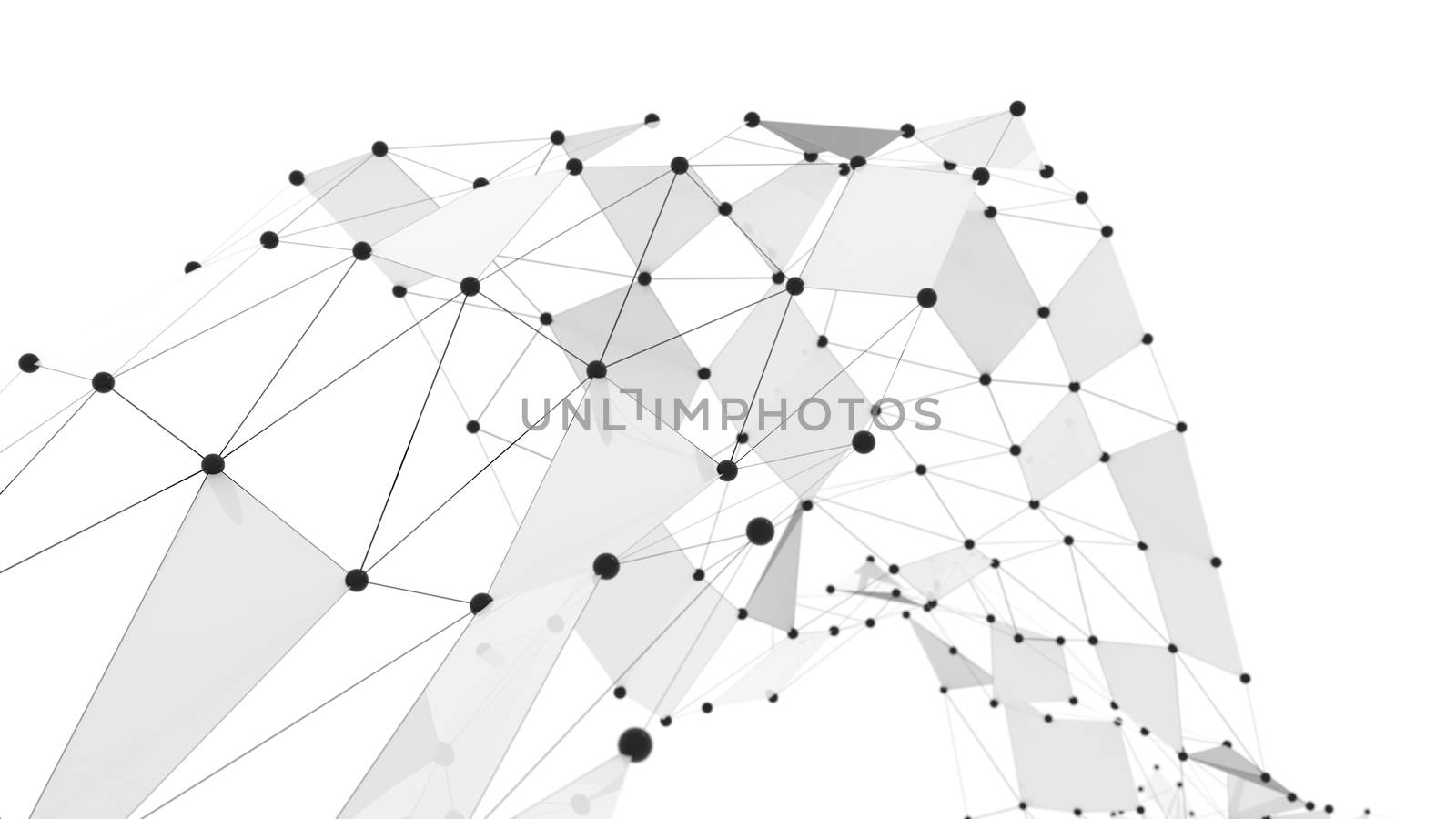 Concept of Network. Internet communication of lines, polygons and dots. 3d illustration.