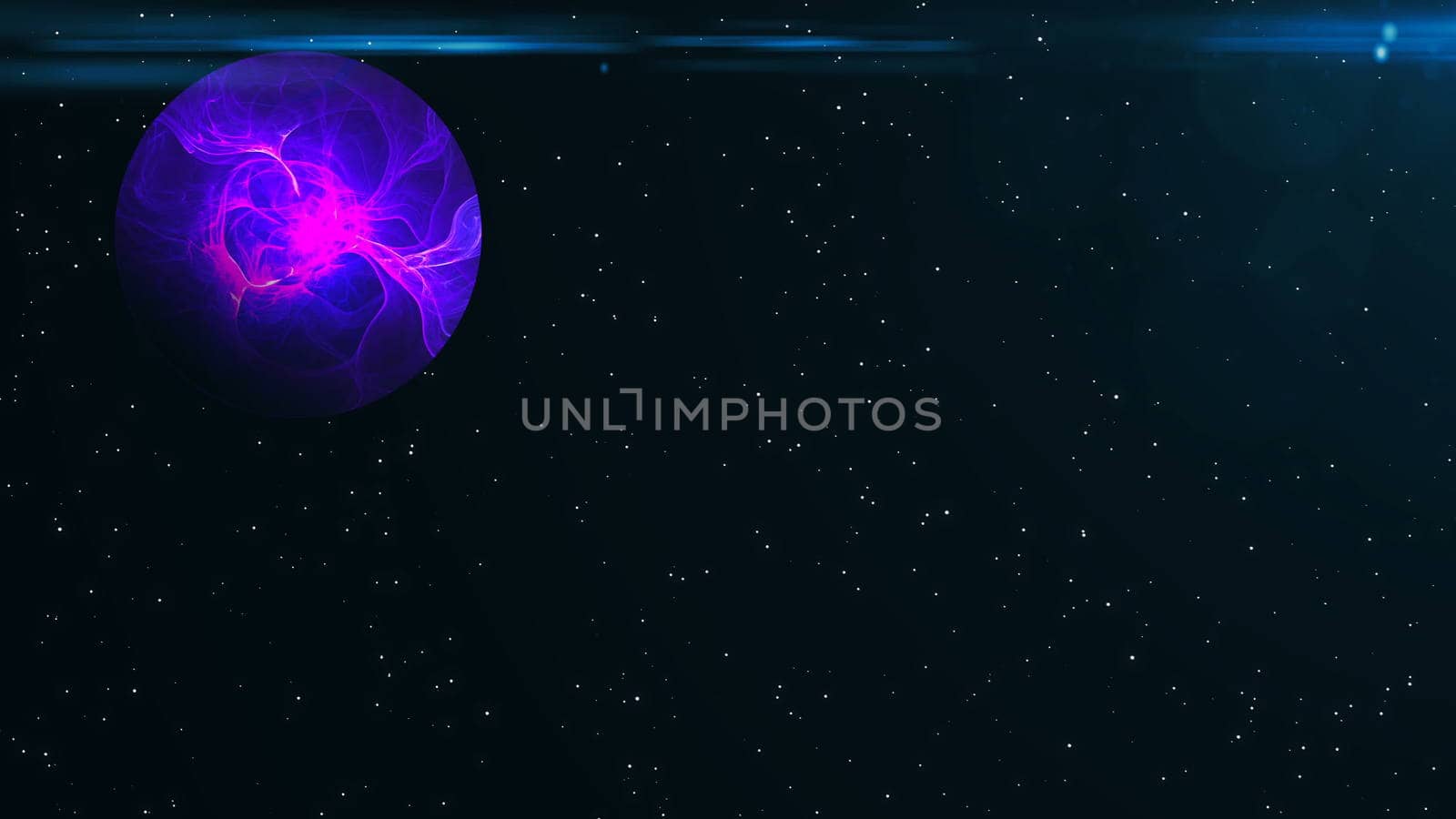 Futuristic planet against the background of the stars. Abstract background with flare effect.