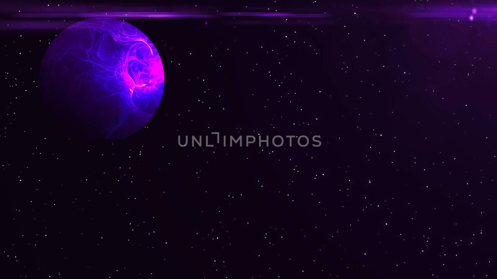 Futuristic planet against the background of the stars. Abstract background with flare effect.